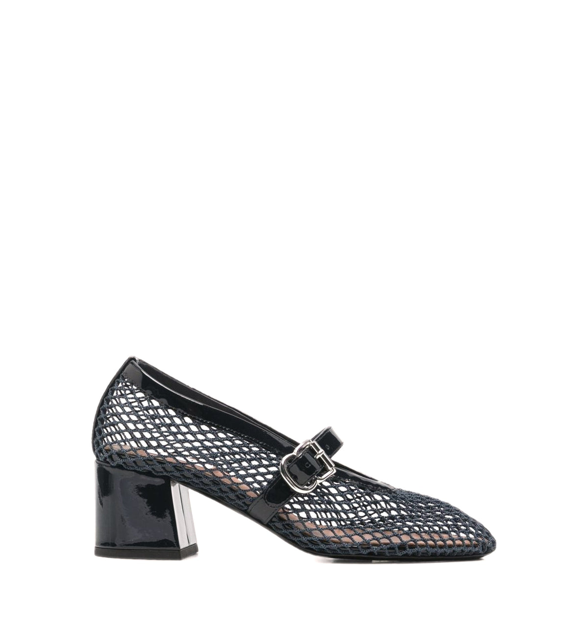 Leather and net mary jane pumps