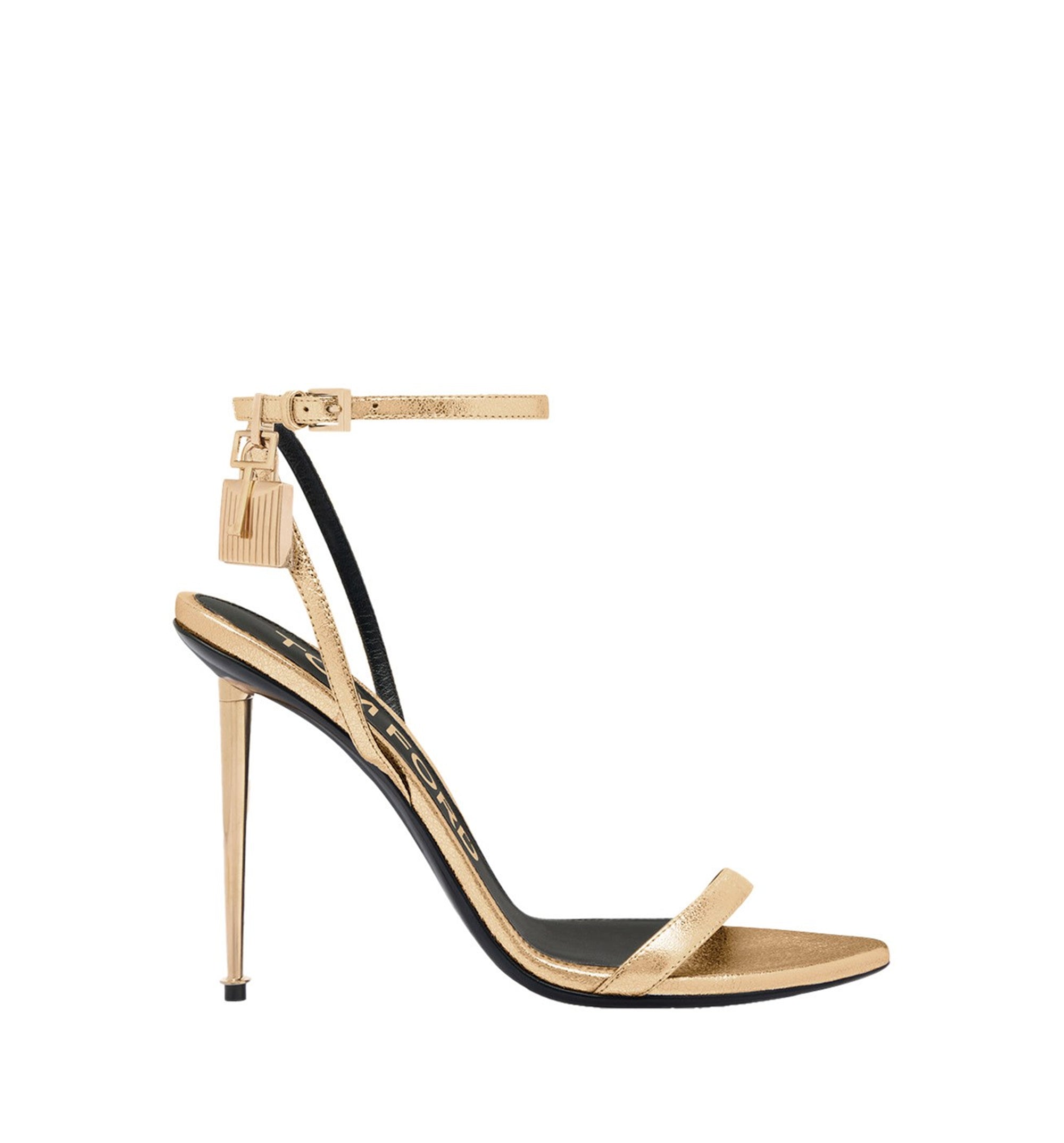 Laminated Nappa Leather Padlock Pointy Naked Sandal