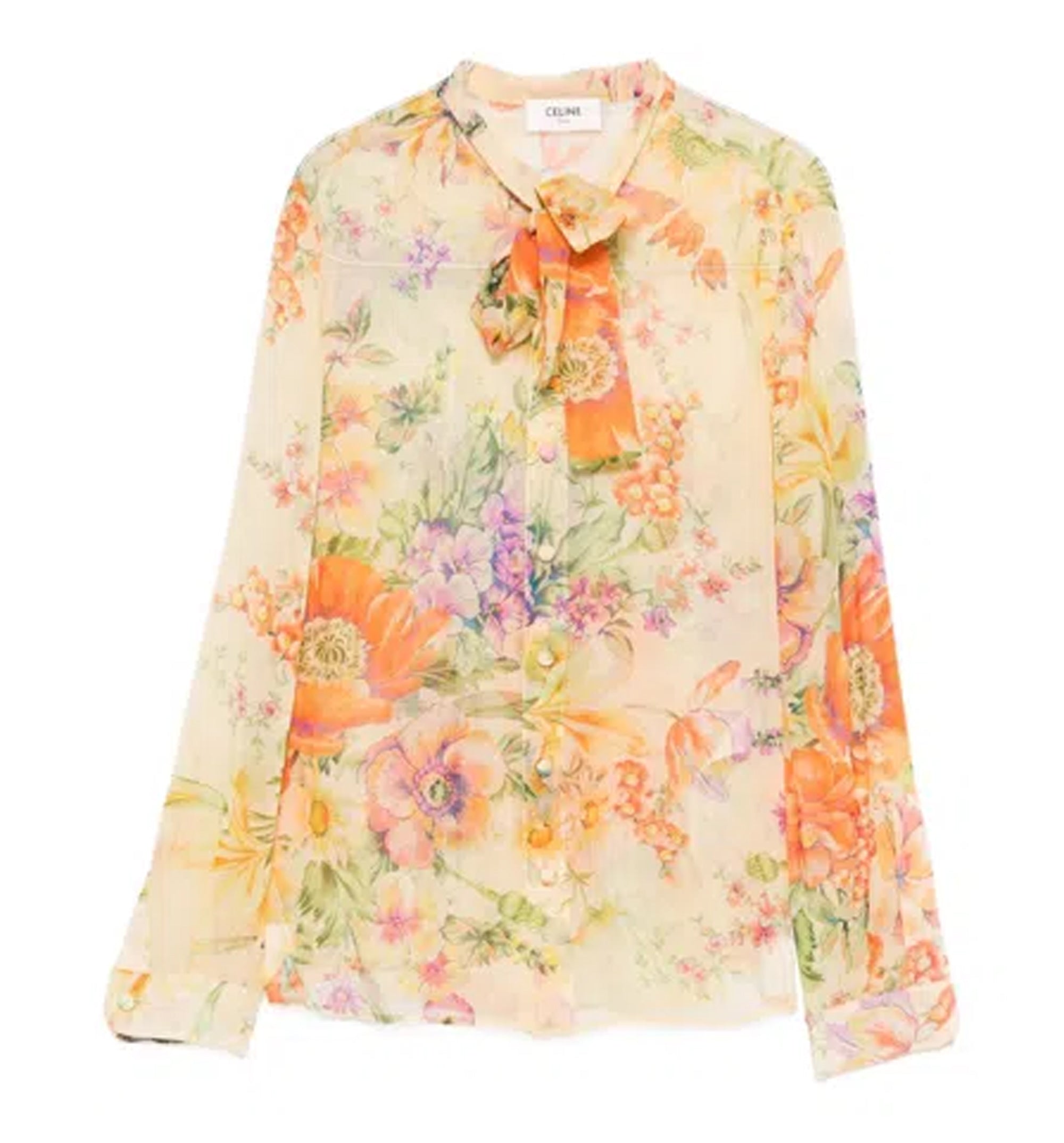 Printed Silk Pussy-Bow Blouse