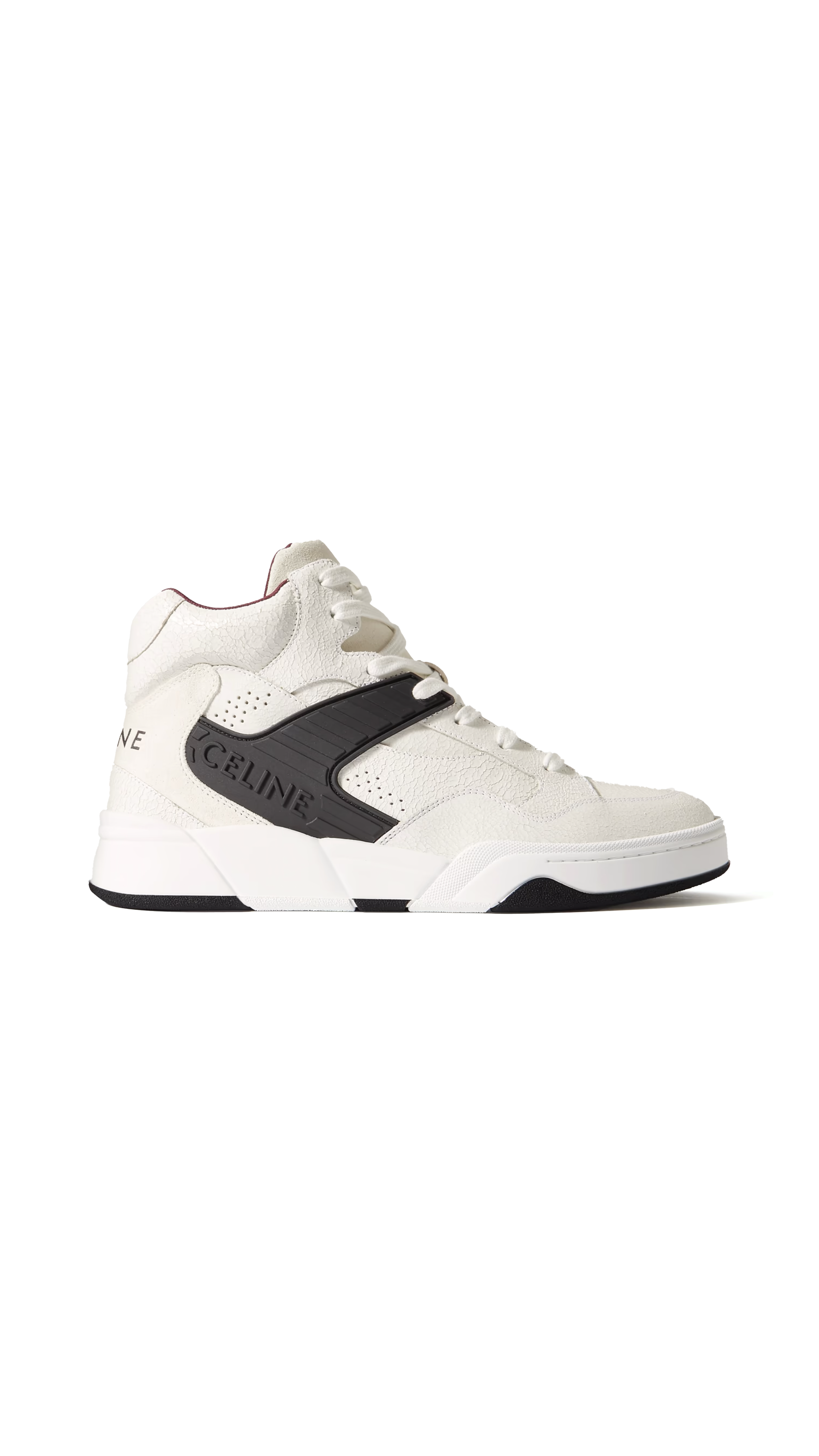 CT-06 Rubber-Trimmed Cracked Leather High-Top Sneakers - White/Black