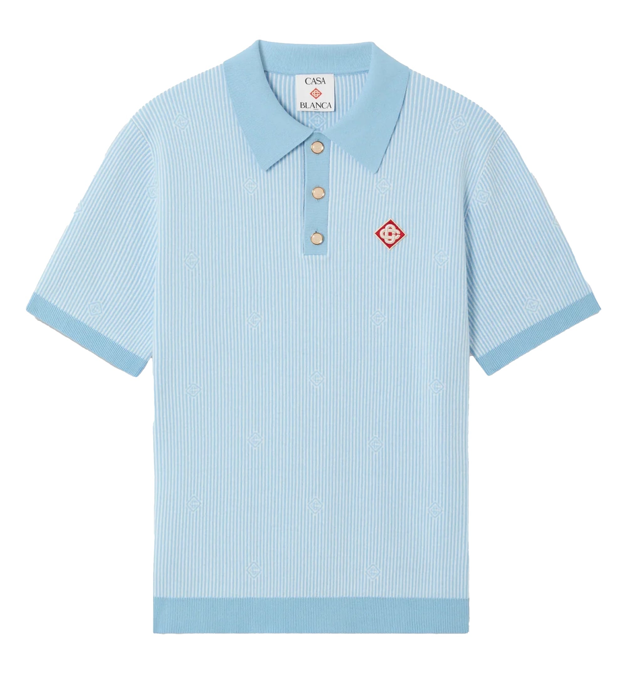 Light Blue Pinstripe Short Sleeve Knit Polo Shirt