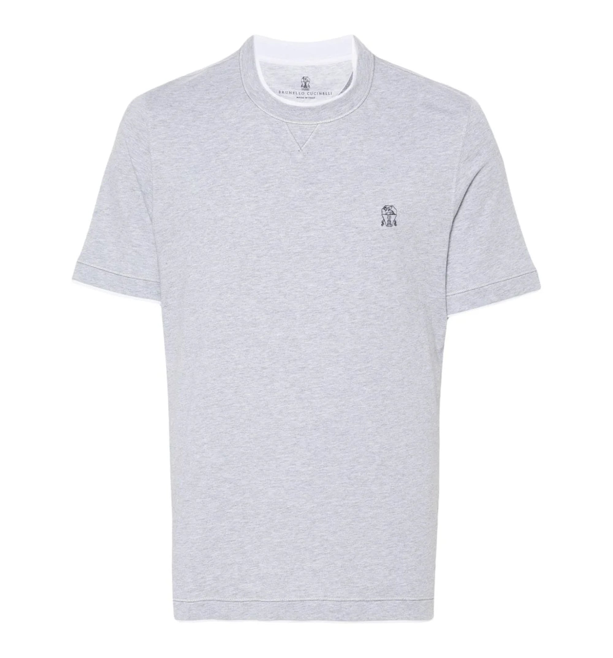 Cotton jersey crew neck T-shirt with logo and faux-layering