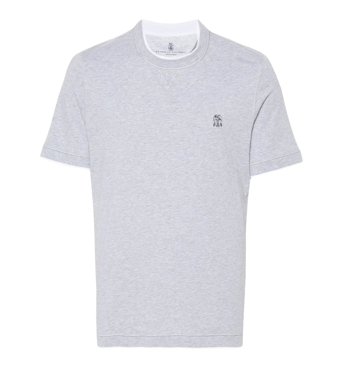 Cotton jersey crew neck T-shirt with logo and faux-layering