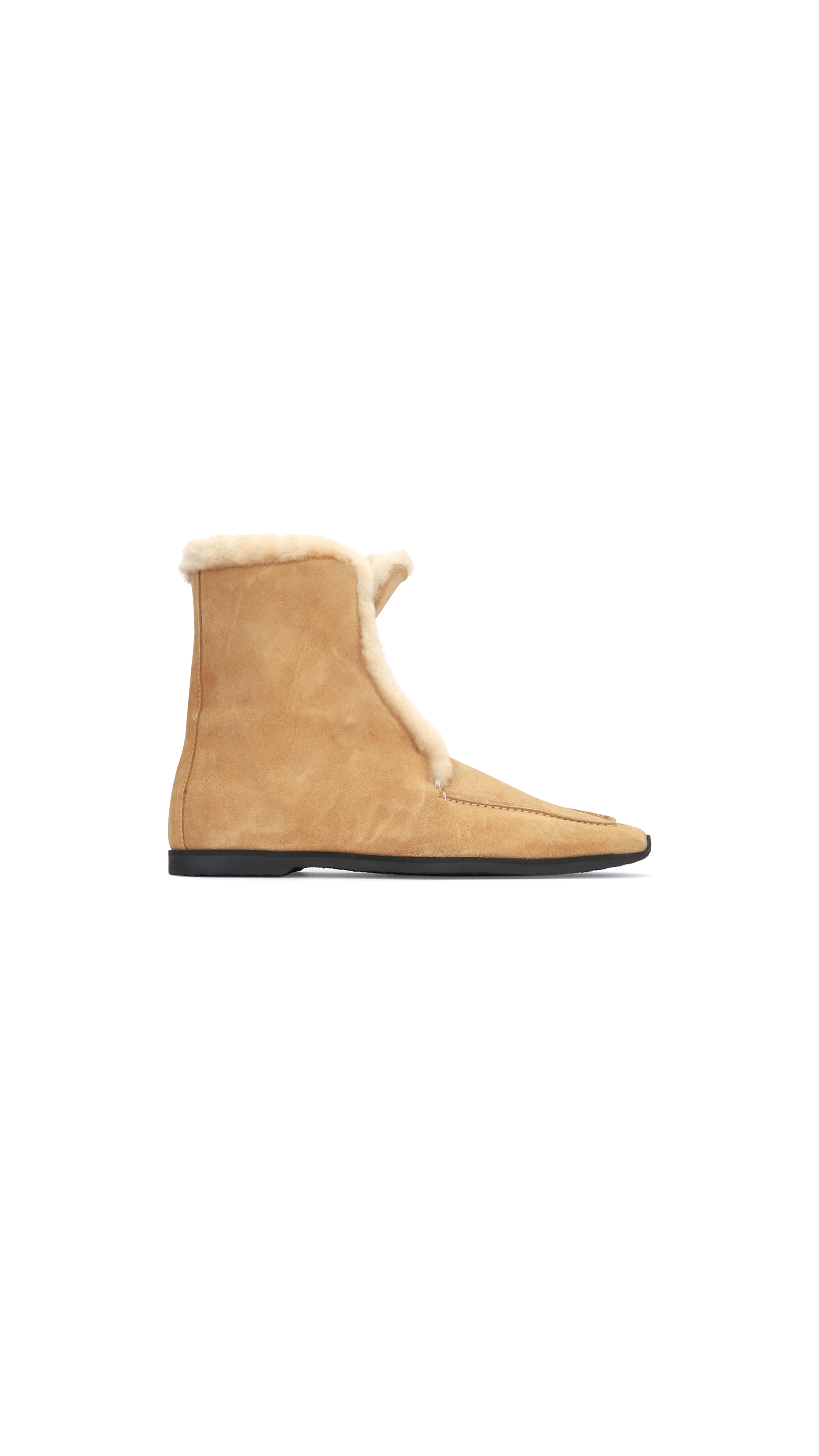 Shearling-lined Suede Ankle Boots - Caramel