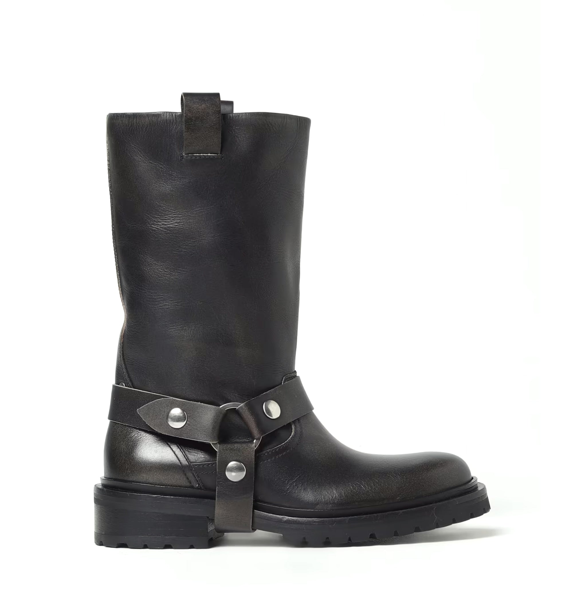Kurt Boots in Black Leather with Silver Buckle