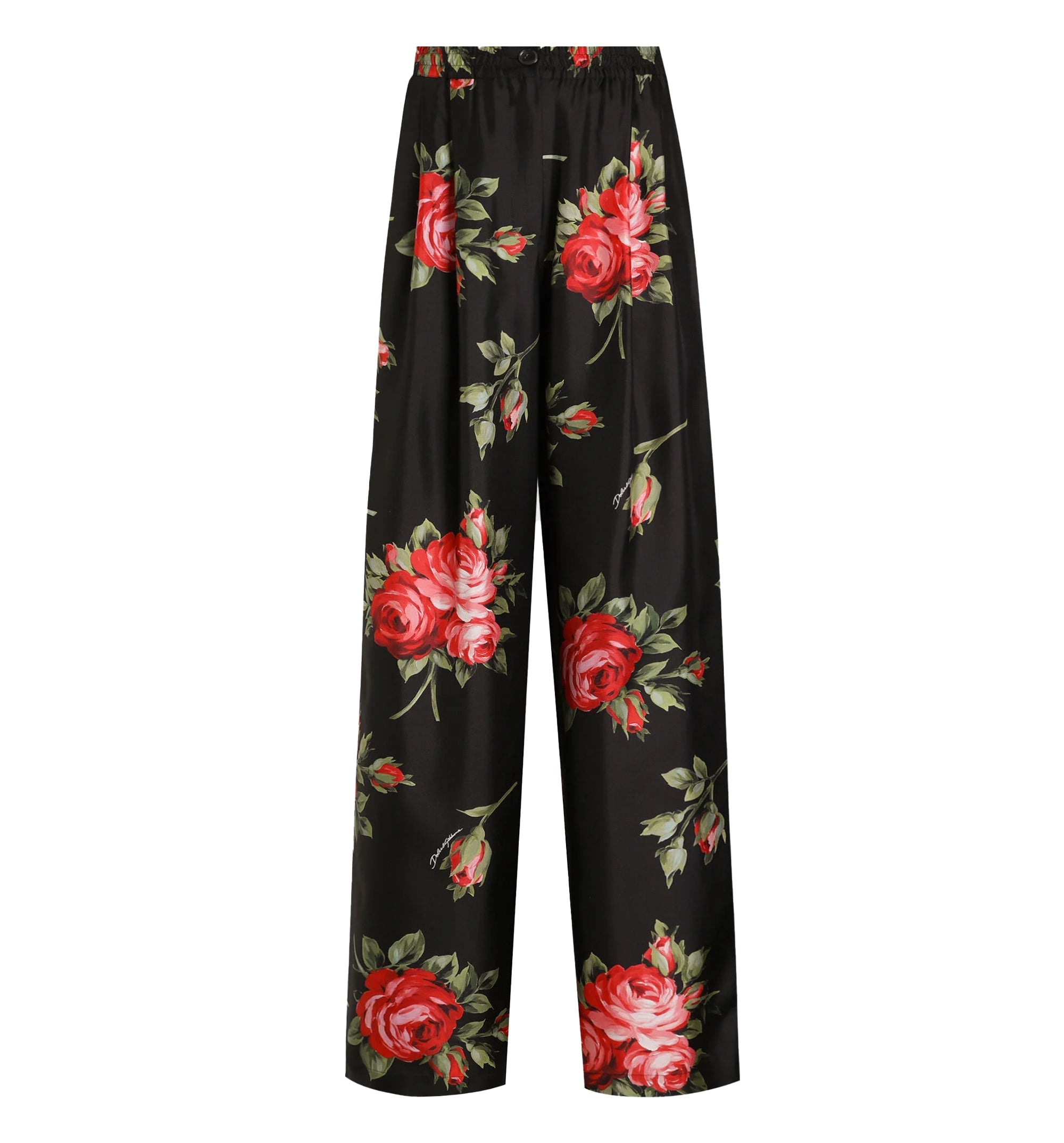 Rose Bouquet-Print Wide Twill Trousers