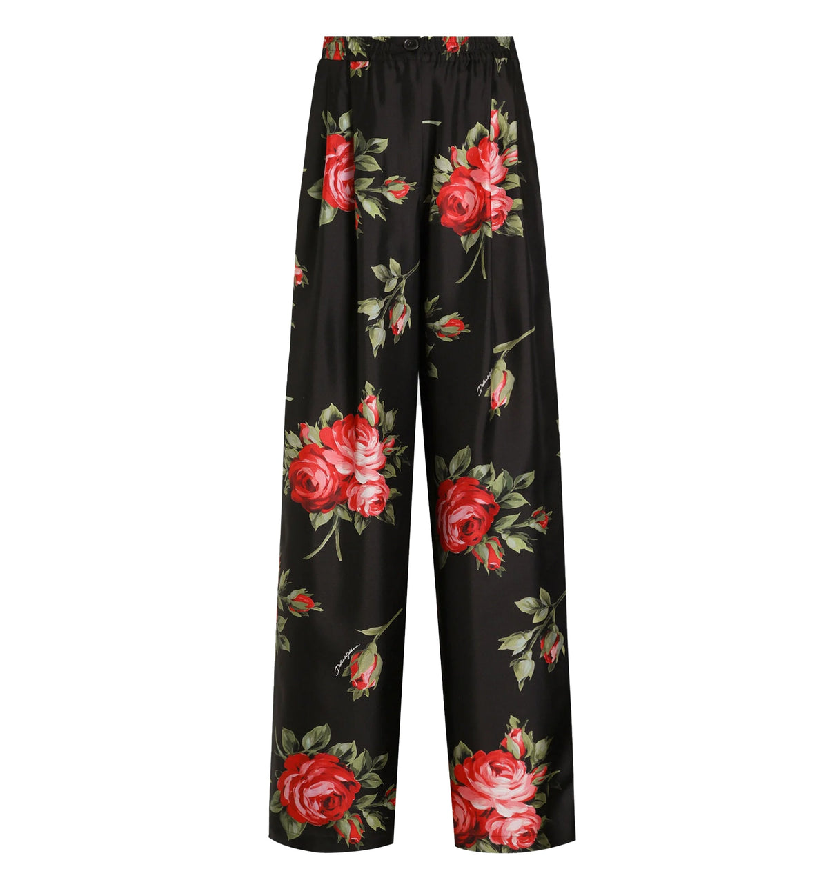 Rose Bouquet-Print Wide Twill Trousers