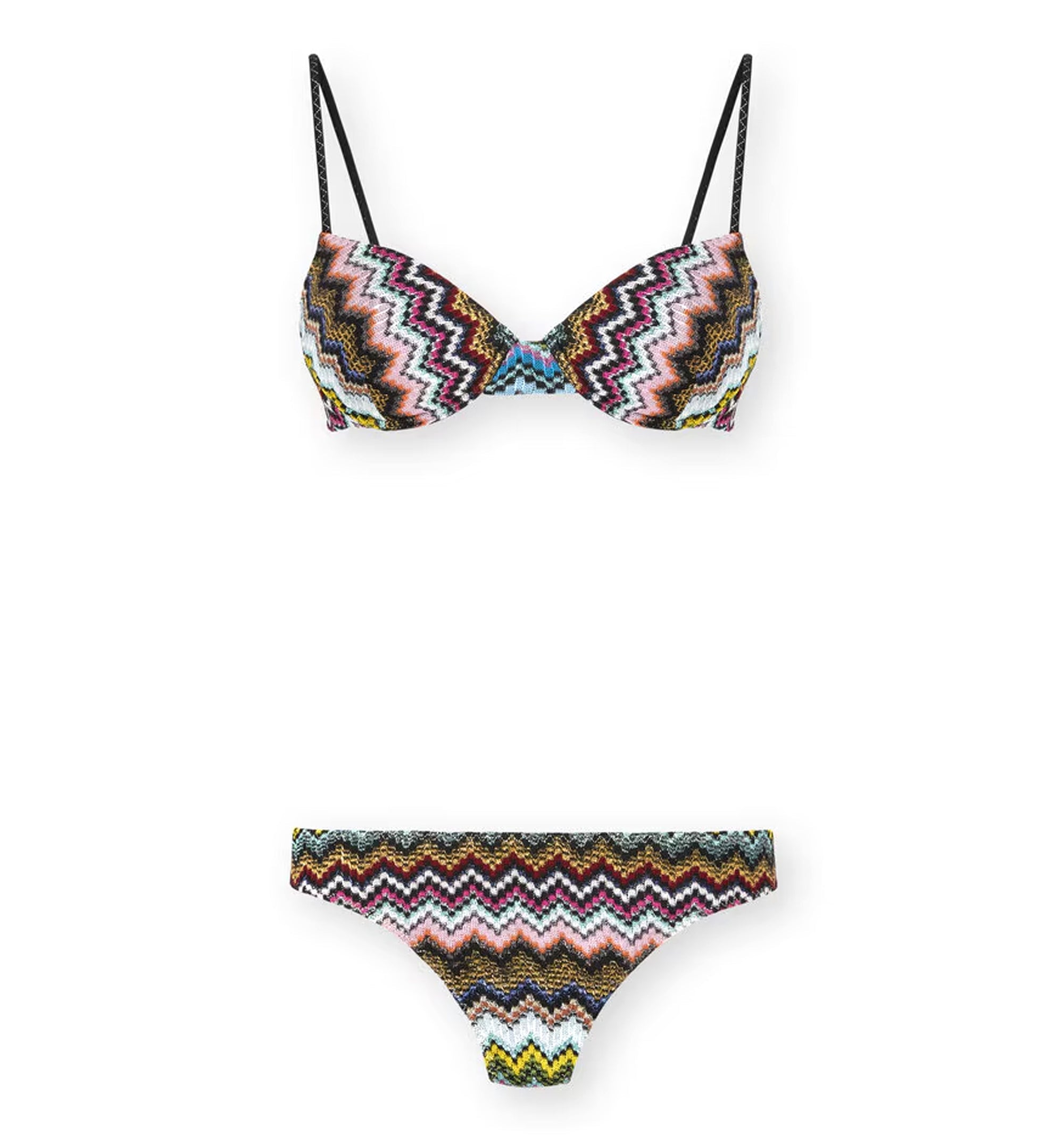 Balcony Bikini In Lamé Viscose With Zigzag Pixel-Effect Pattern