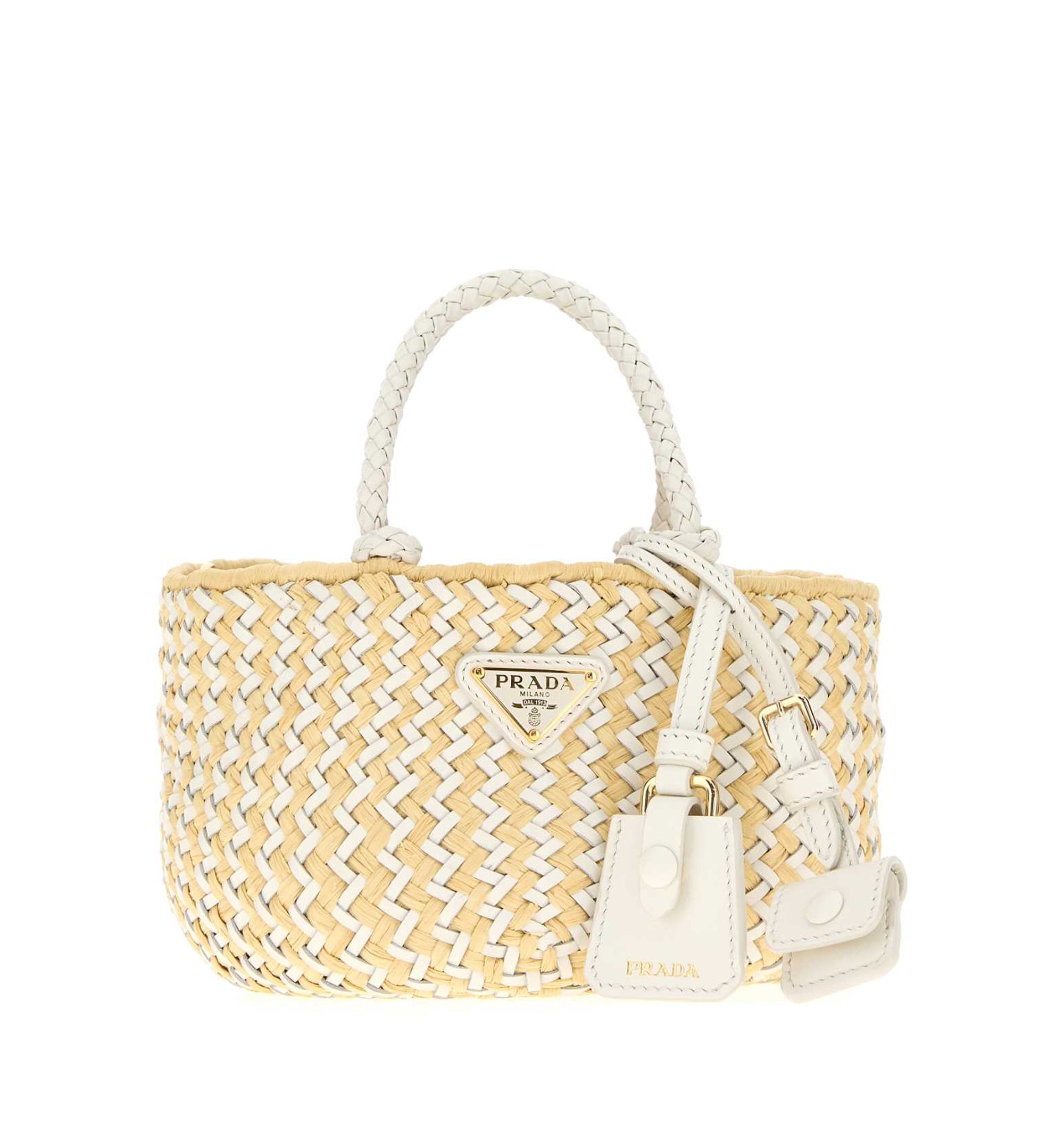 Two-tone Leather And Raffia Handbag