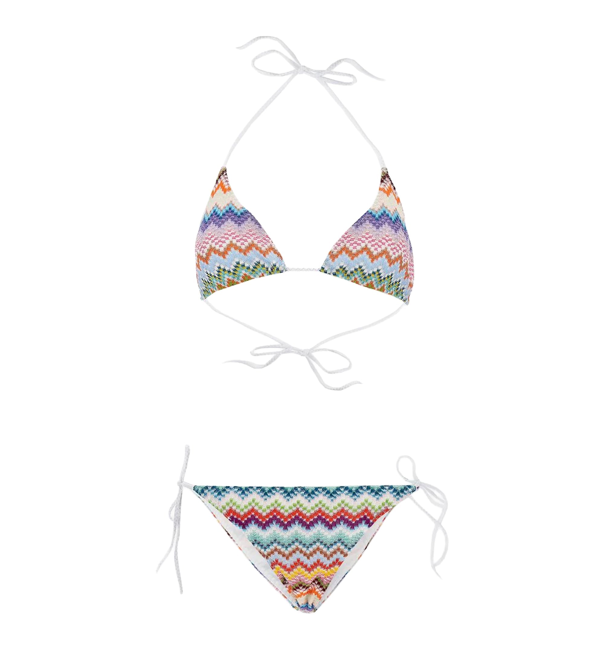 Triangle Bikini In Lamé Viscose With Pixel-Effect Zigzag Pattern