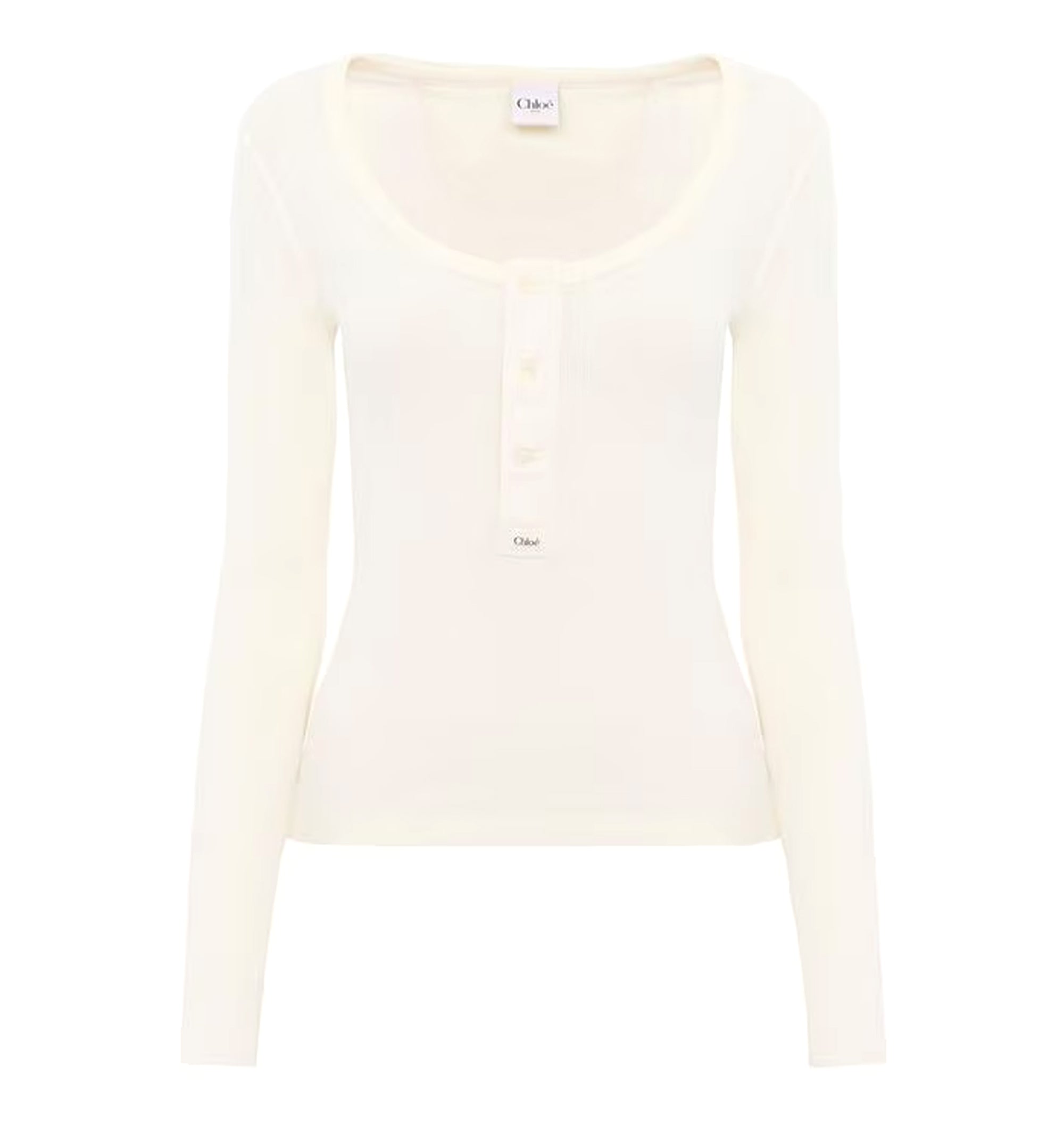 Scoop-neck Henley Shirt in Cotton Jersey
