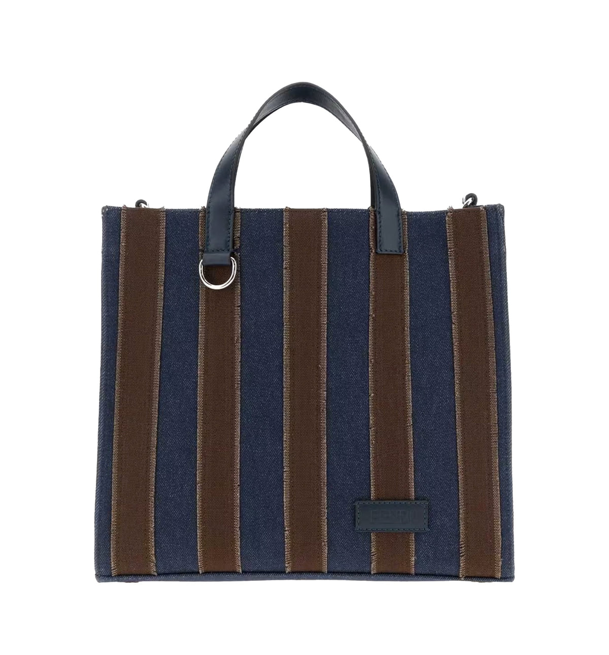 Fendi Small Pequin Striped Denim Tote Bag
