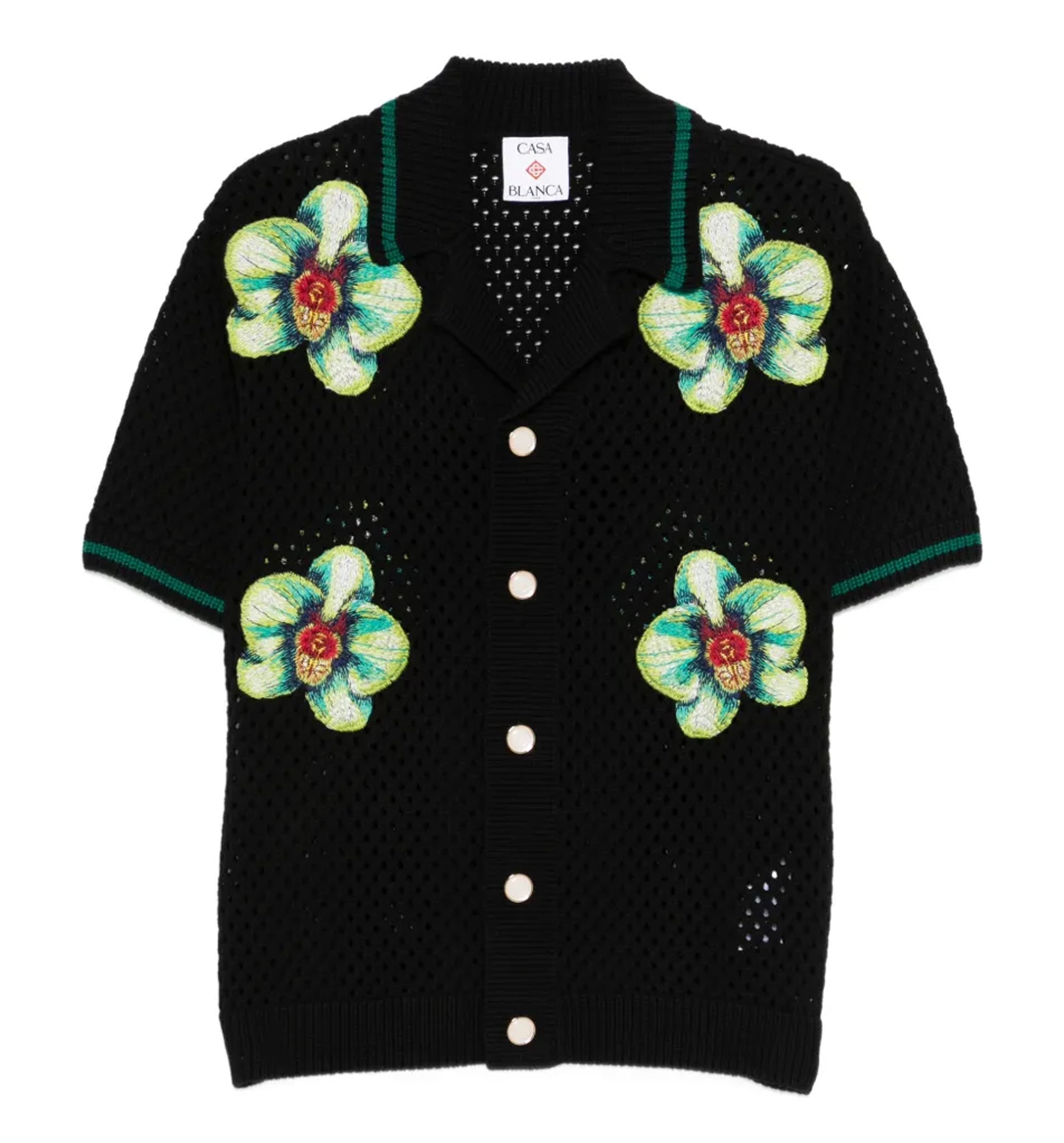 Glitch Orchid Embroidered Short Sleeve Crochet Shirt