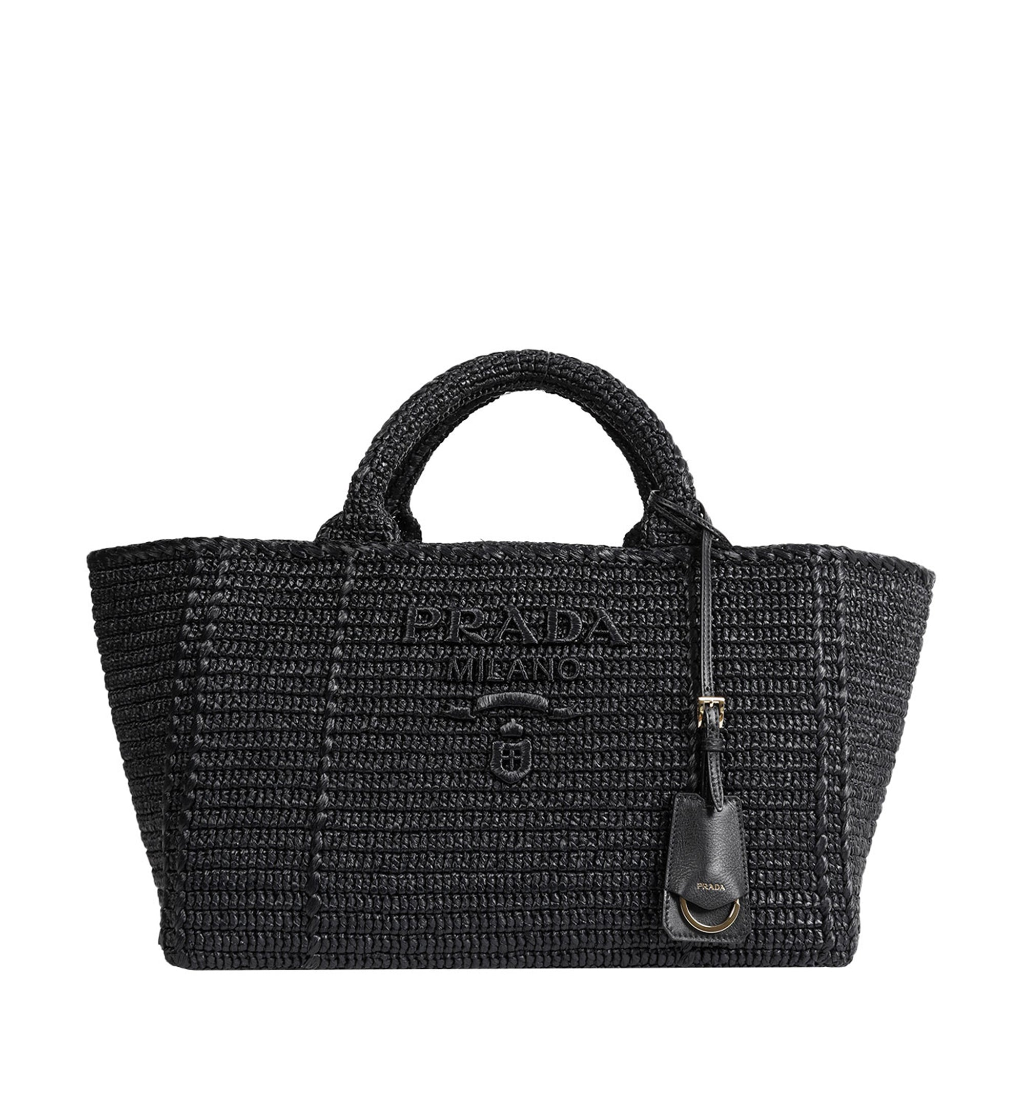 Large crochet tote bag with leather details