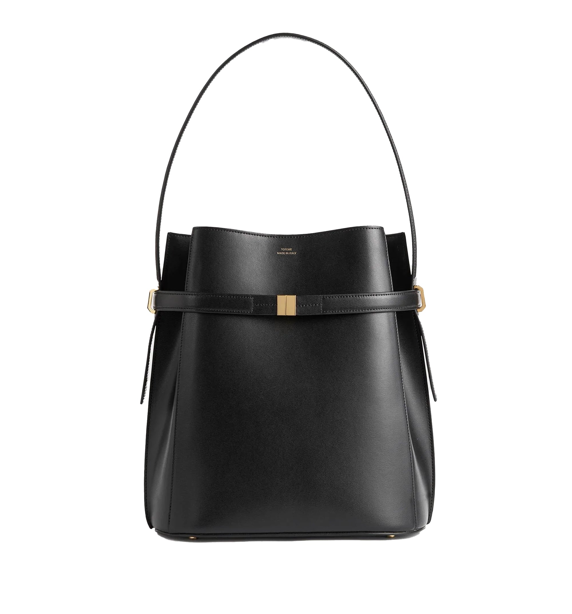Belted Leather Bucket Bag