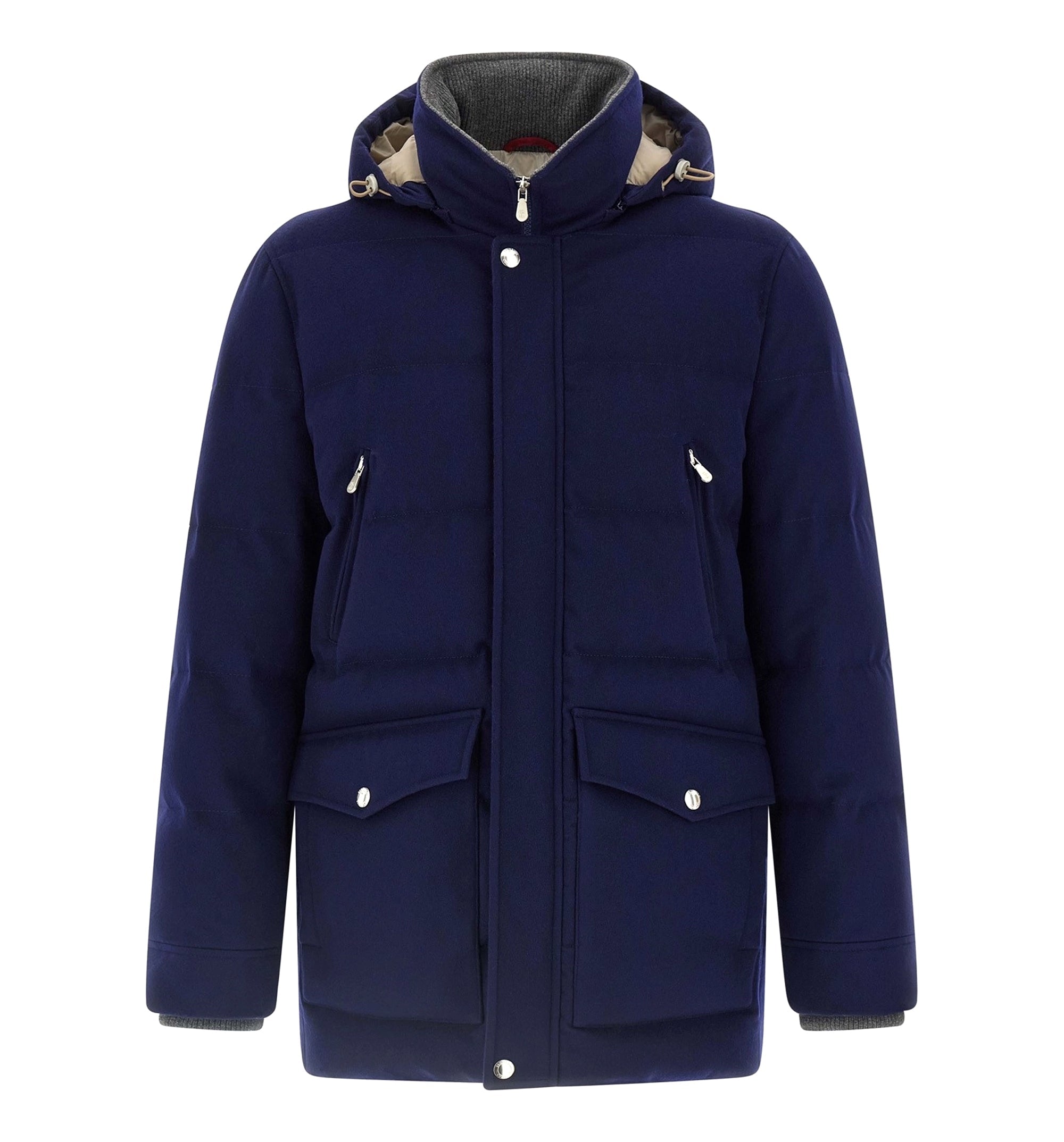 Bonded Wool Flannel Down Jacket With Detachable Hood