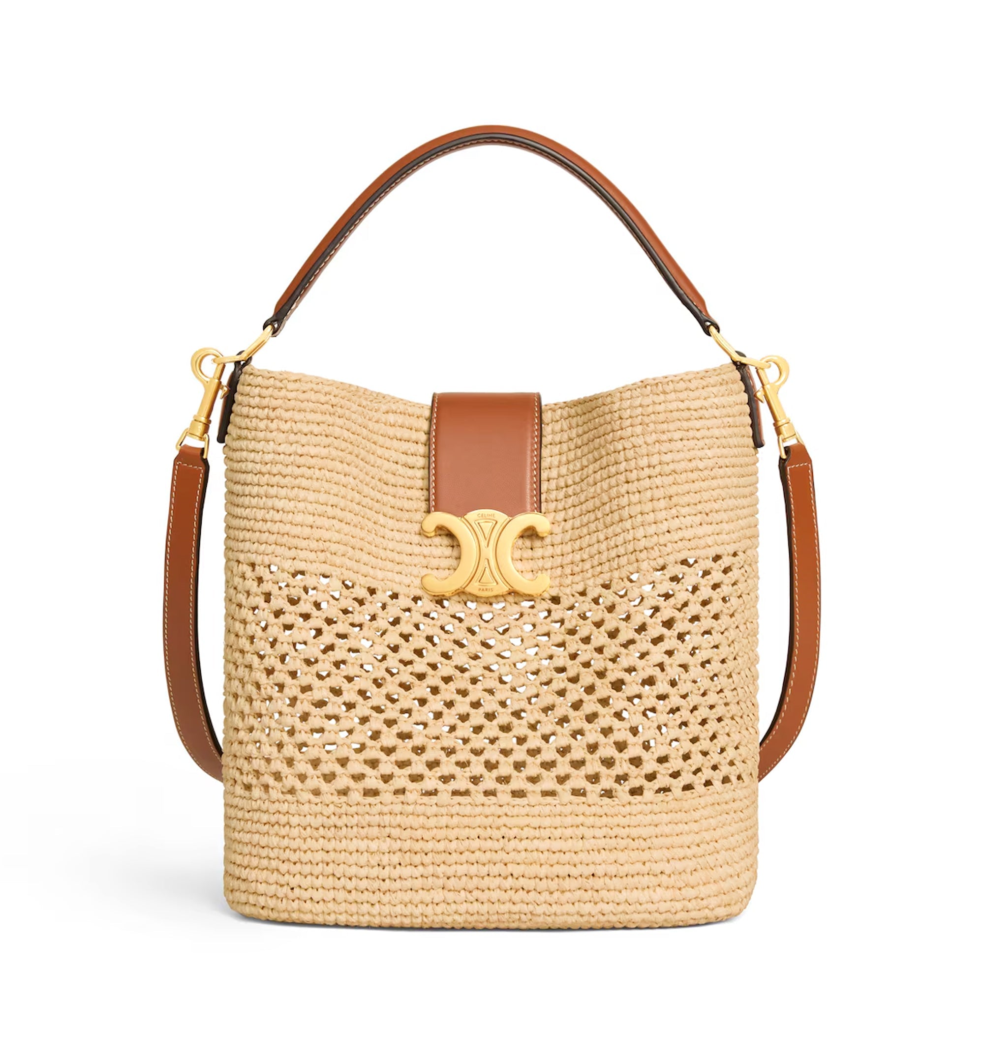 Medium Louise Bucket In Raffia And Calfskin
