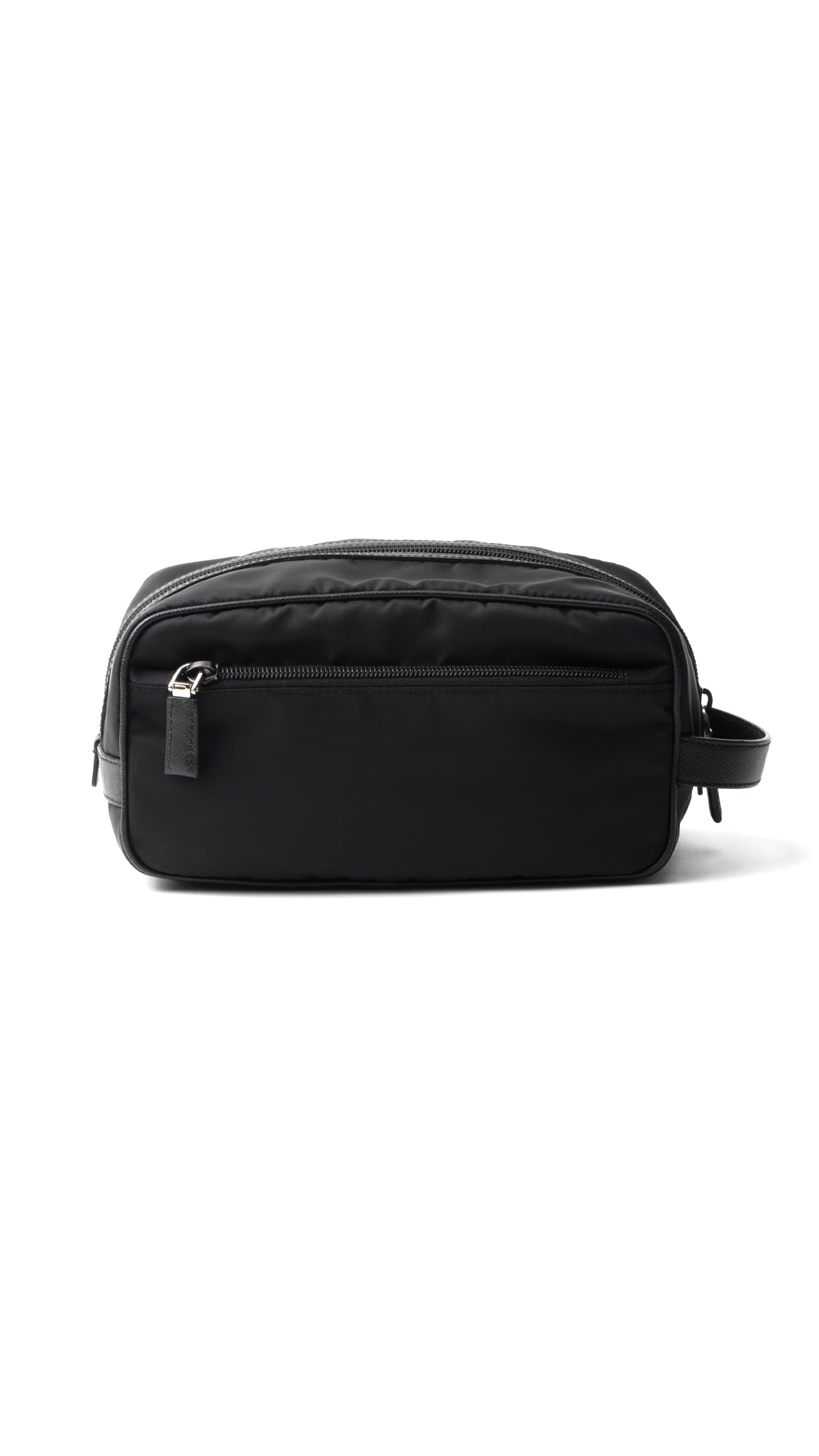 Re-Nylon and Saffiano Leather Travel Pouch - Black