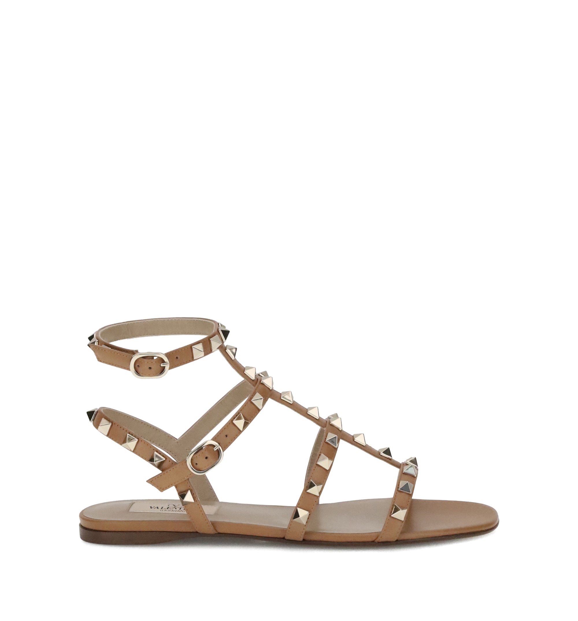 Rockstud Flat Calfskin Sandal With Straps