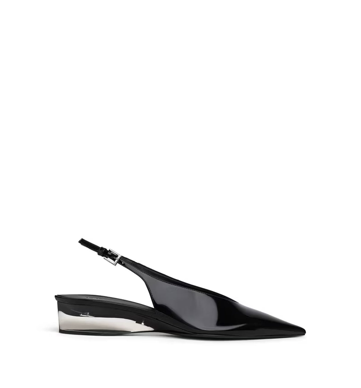 Invisible Wedge Slingbacks In Patent Calfskin