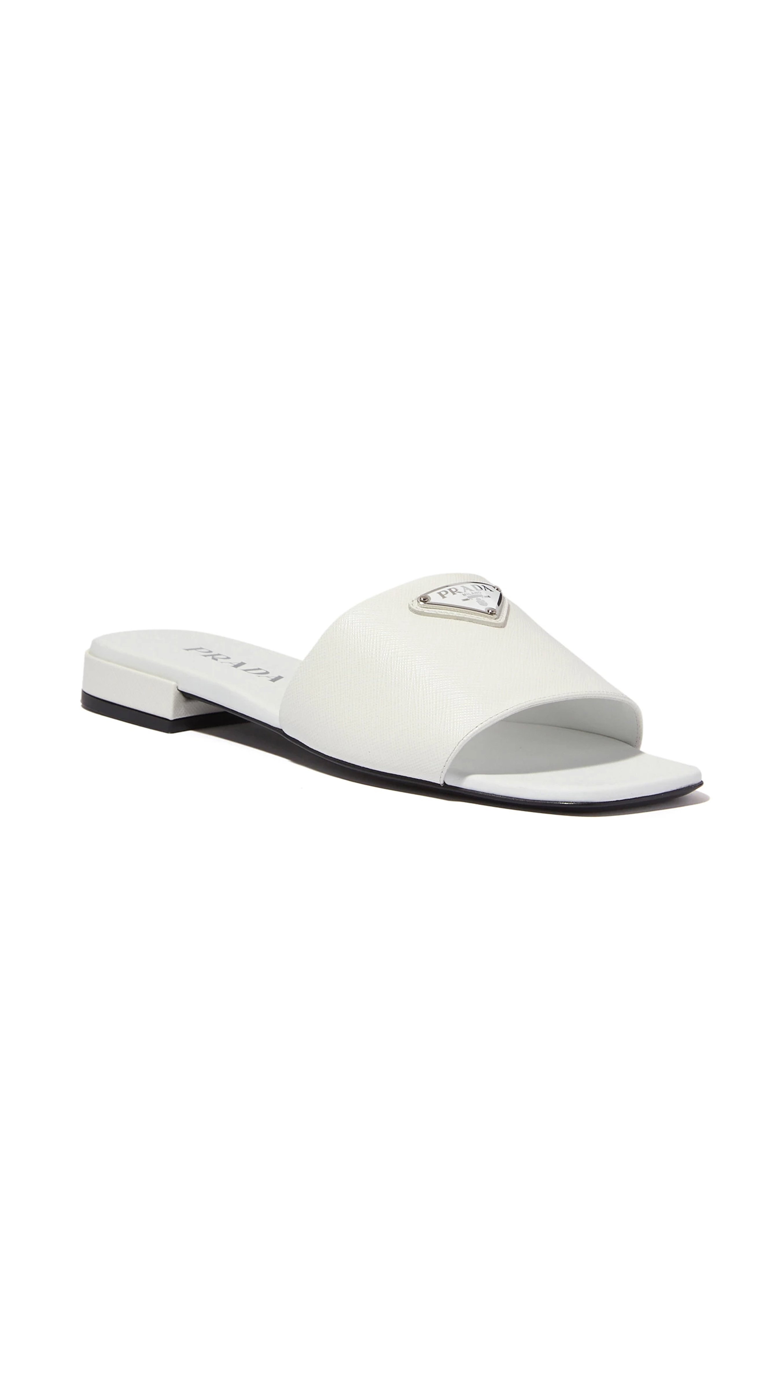 Saffiano Patent Leather Slides - White