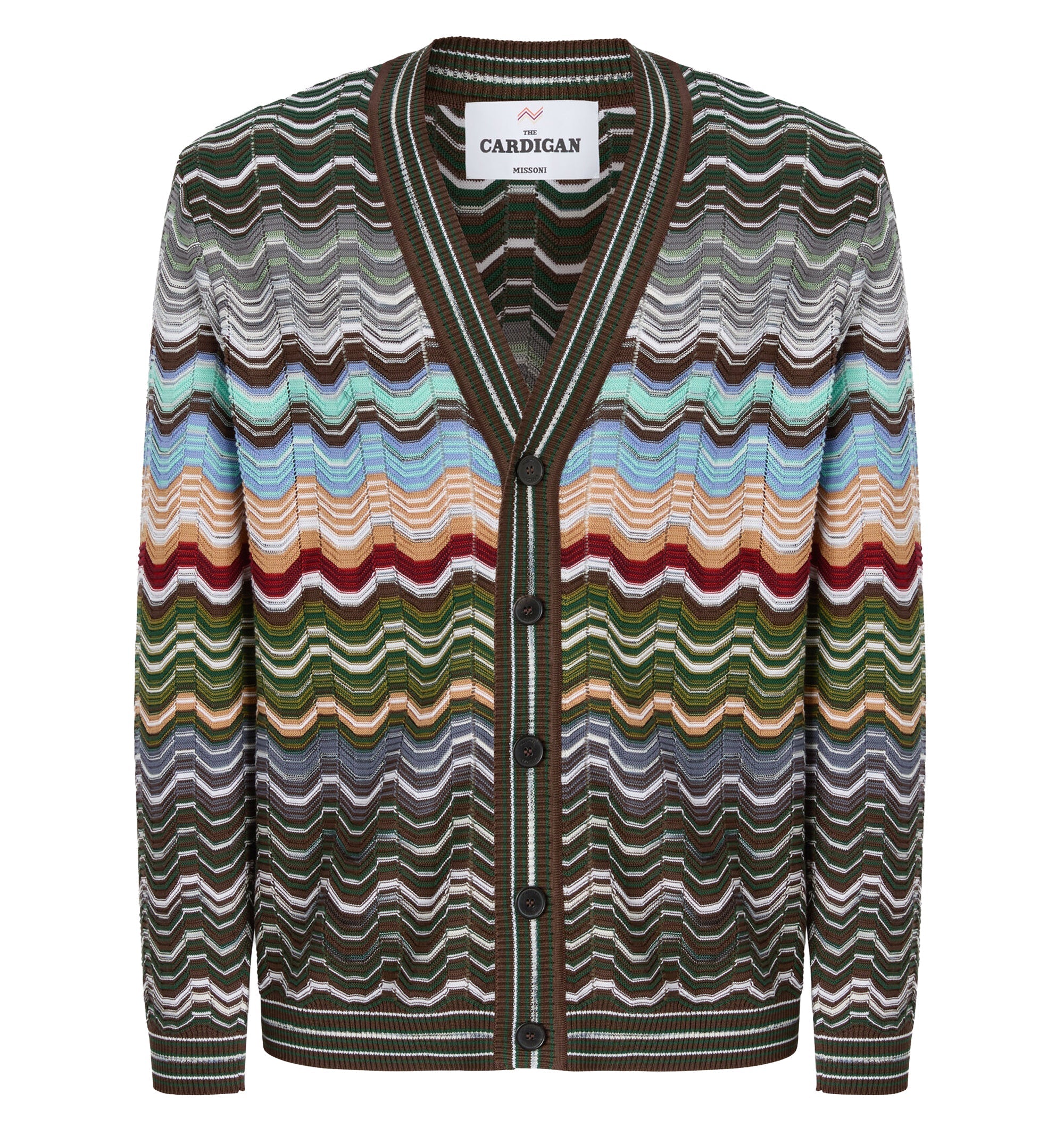 Cotton And Viscose Chevron Cardigan With Greek Motif