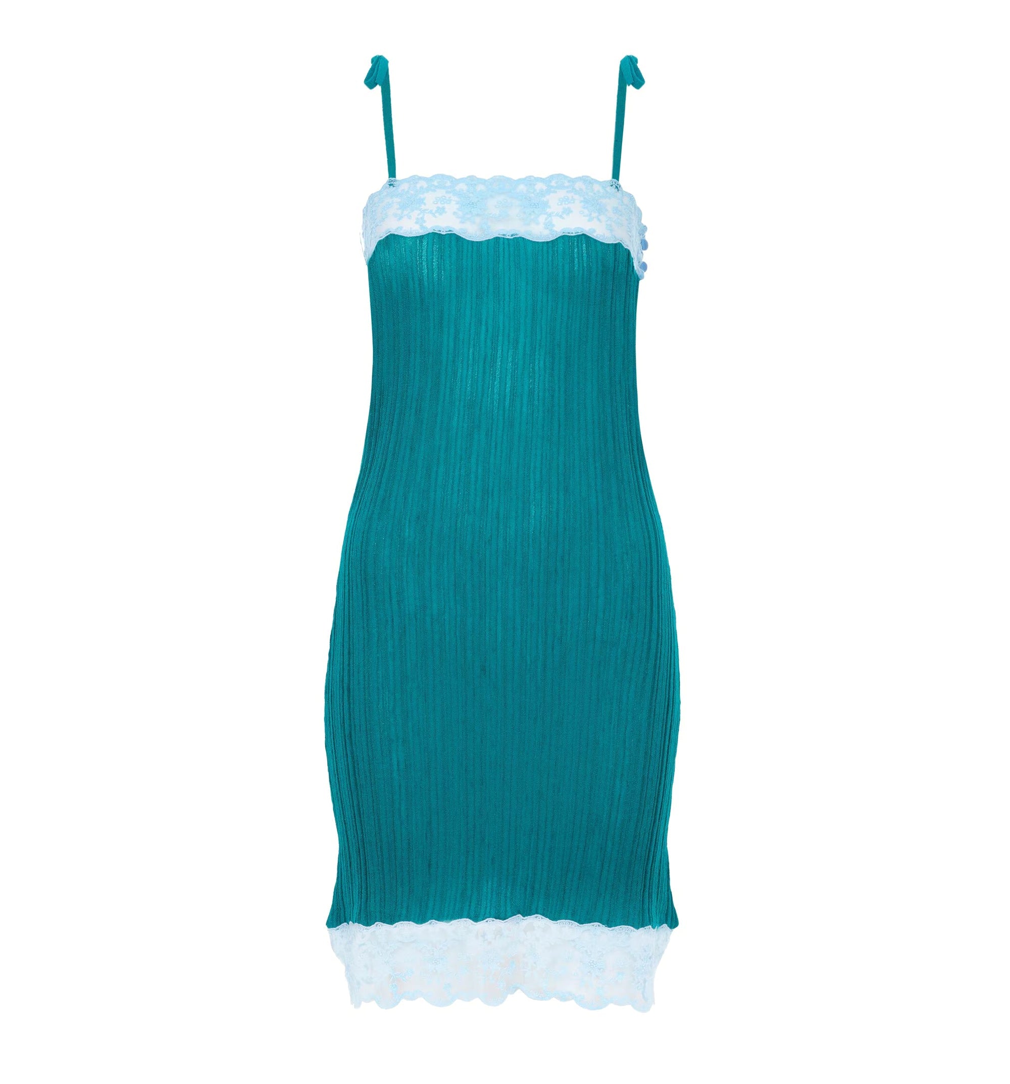 Sleeveless fitted mini dress in a wool knit & lace