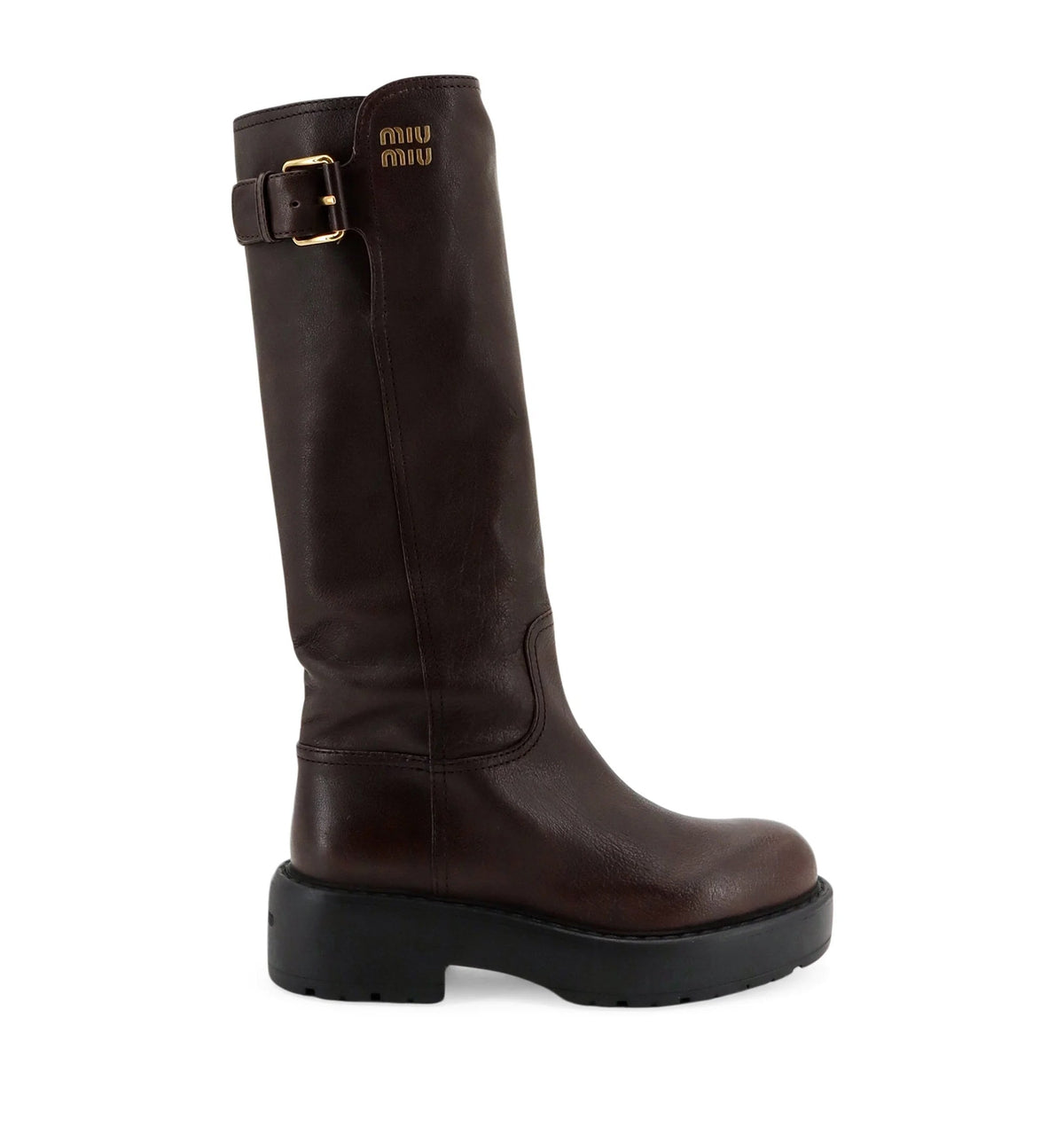 Leather boots with embossed lettering logo