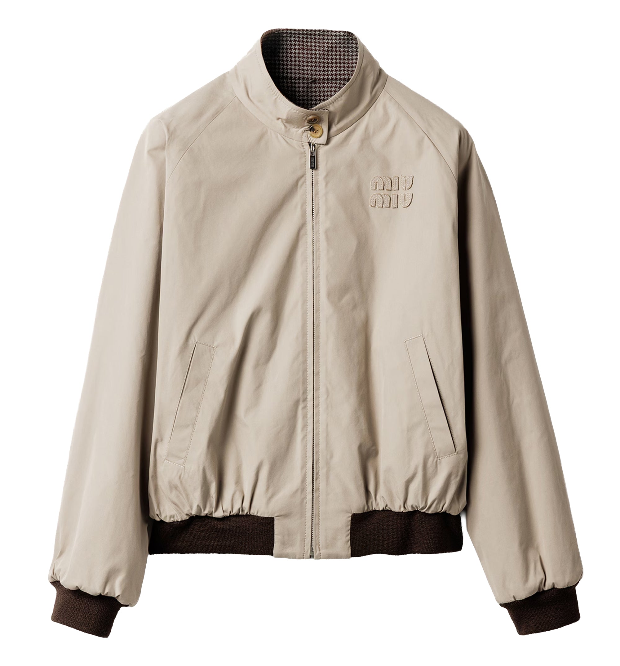 Reversible Houndstooth Check And Panama Cotton Blouson Jacket