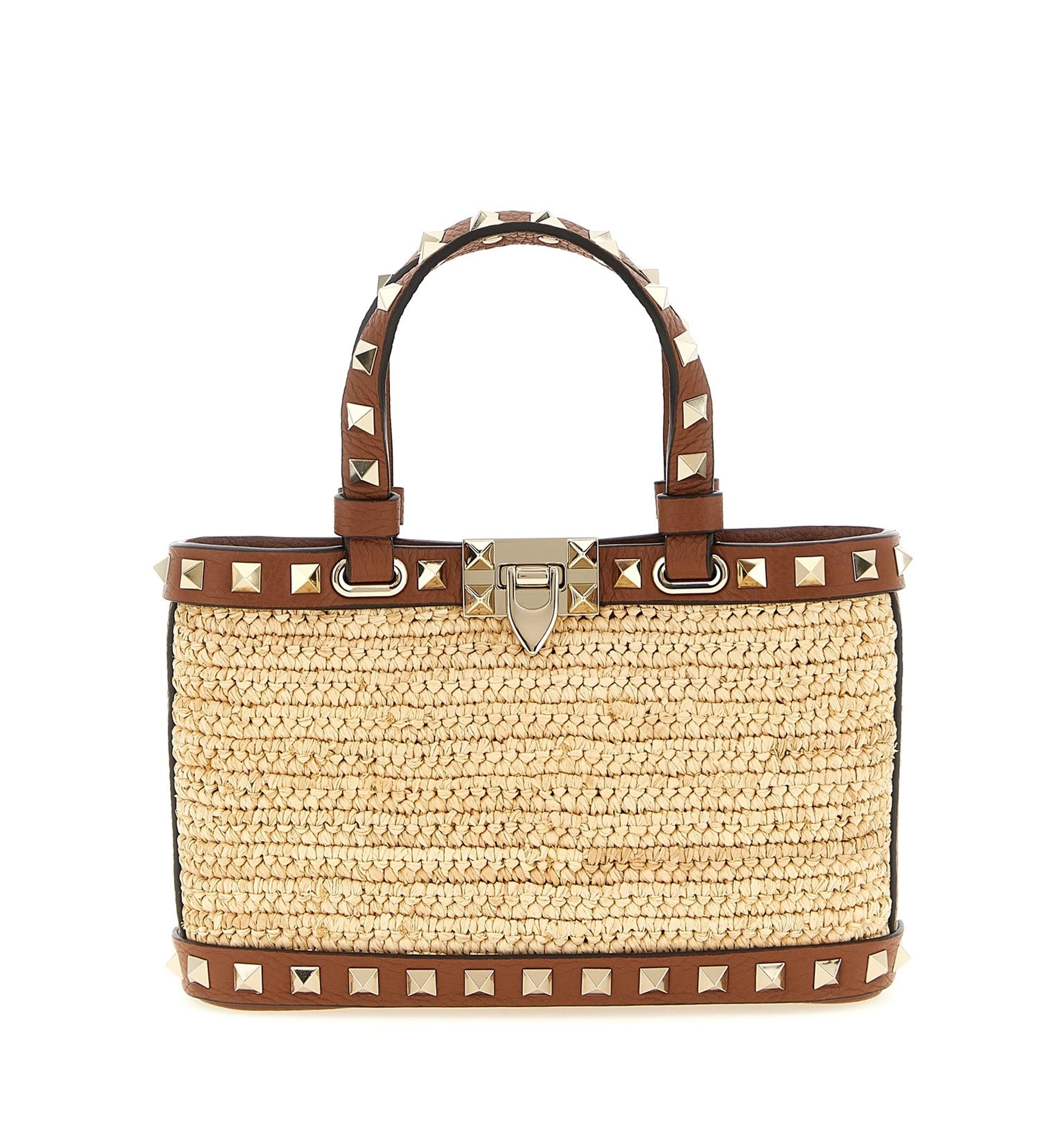 Mini Rockstud Shopping Bag in Raffia