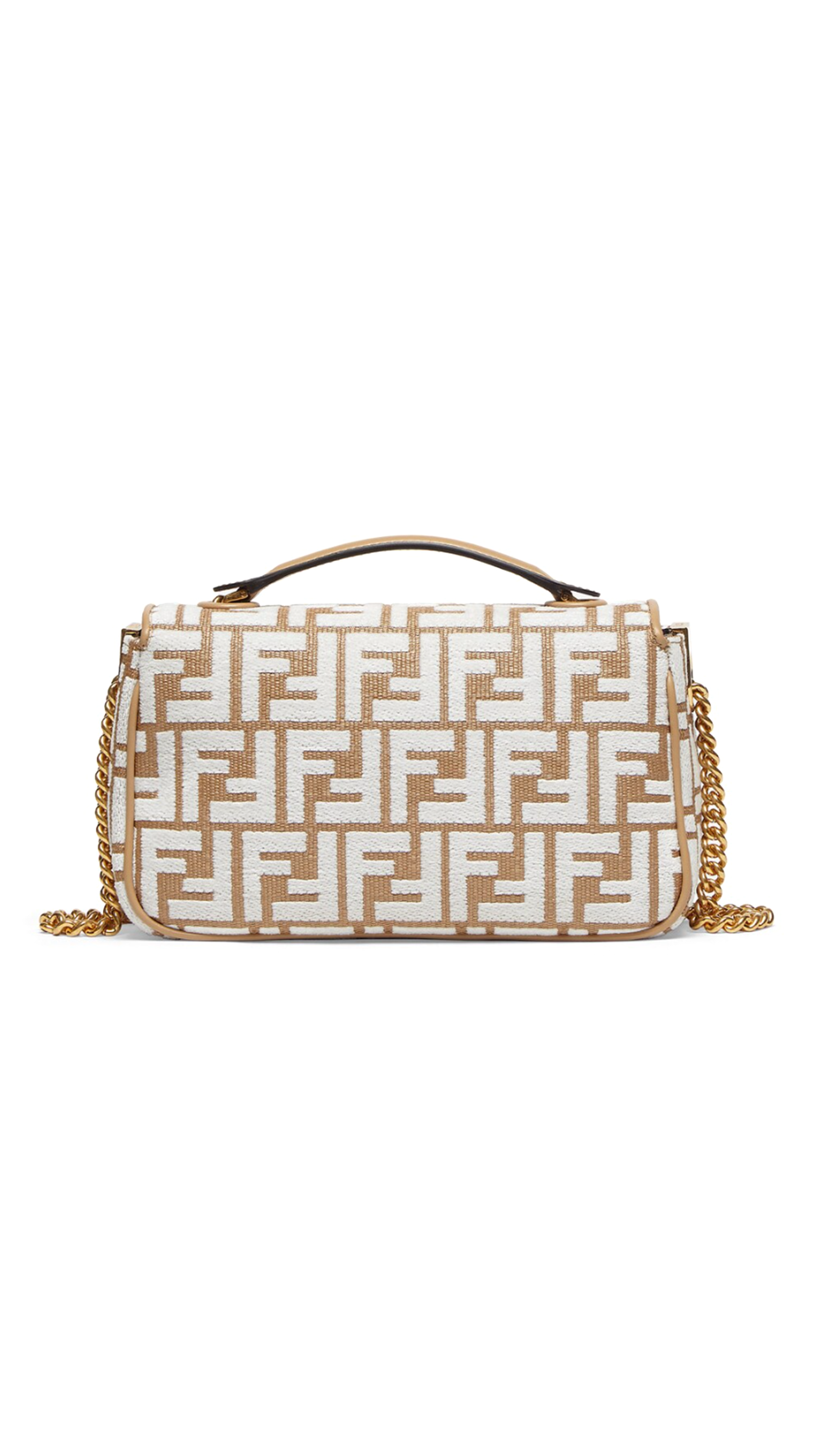 Baguette Chain Midi Bag in Raffia Tapestry - Beige/White