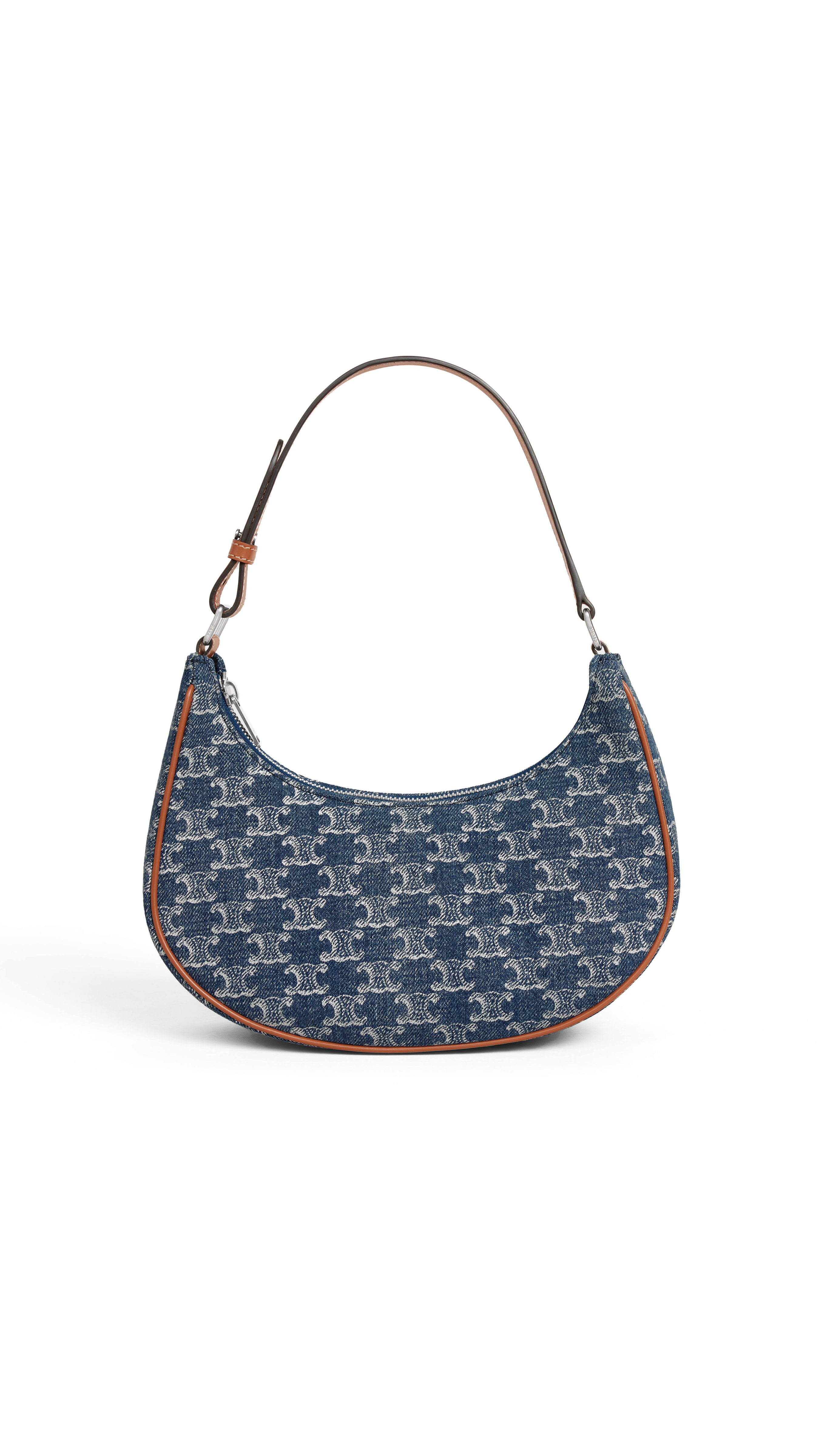 Ava Bag in Denim with Triomphe All-over and Calfskin - Denim/Silver