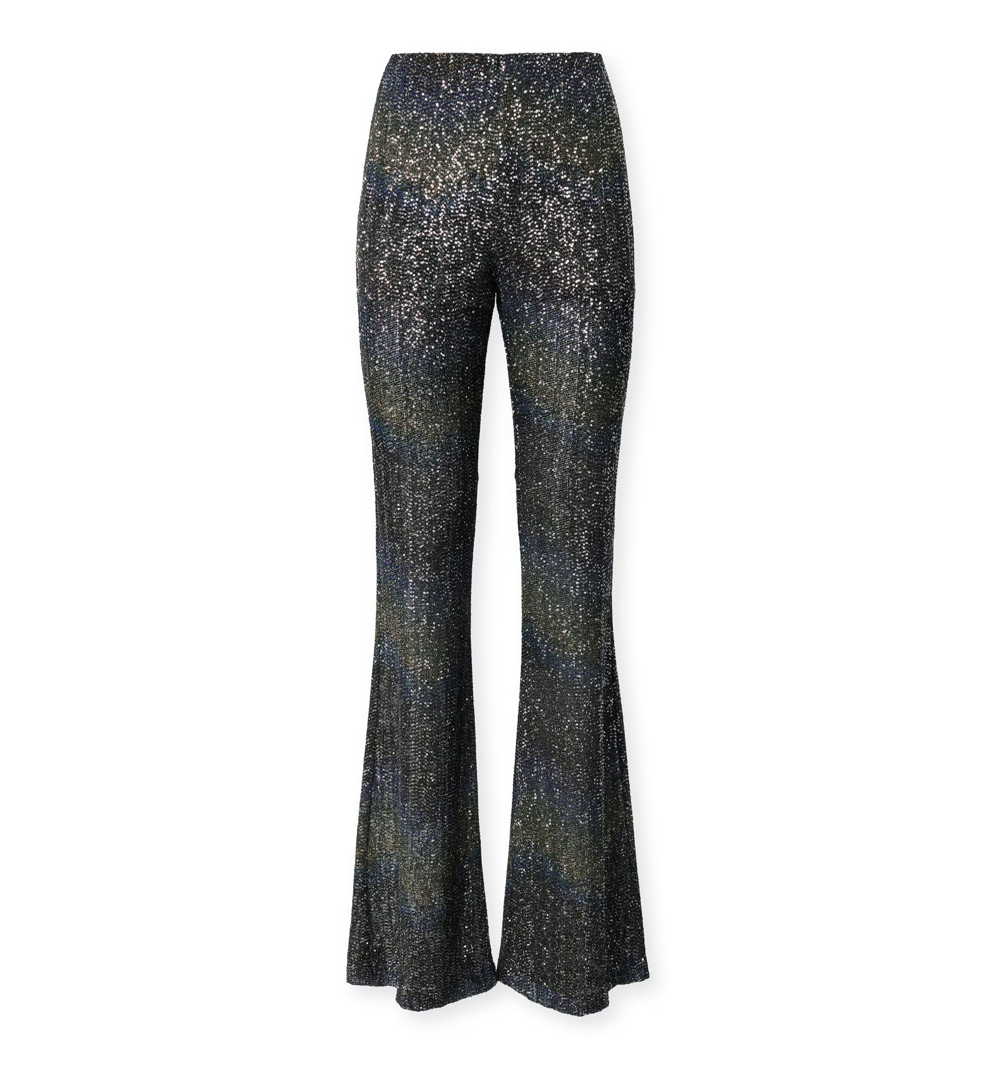 Flare trousers with woven Greek key motif