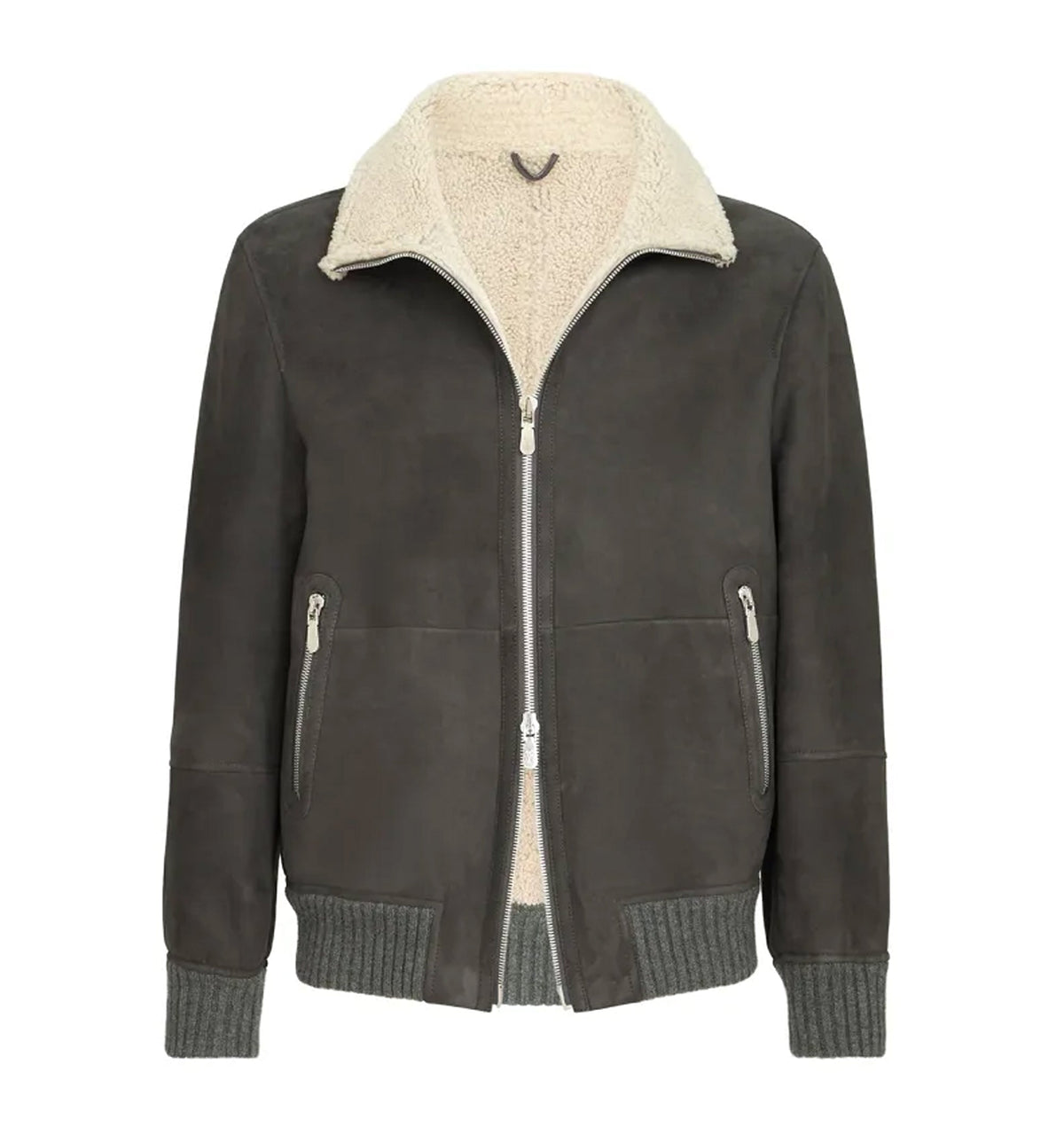 Suede curly shearling bomber jacket