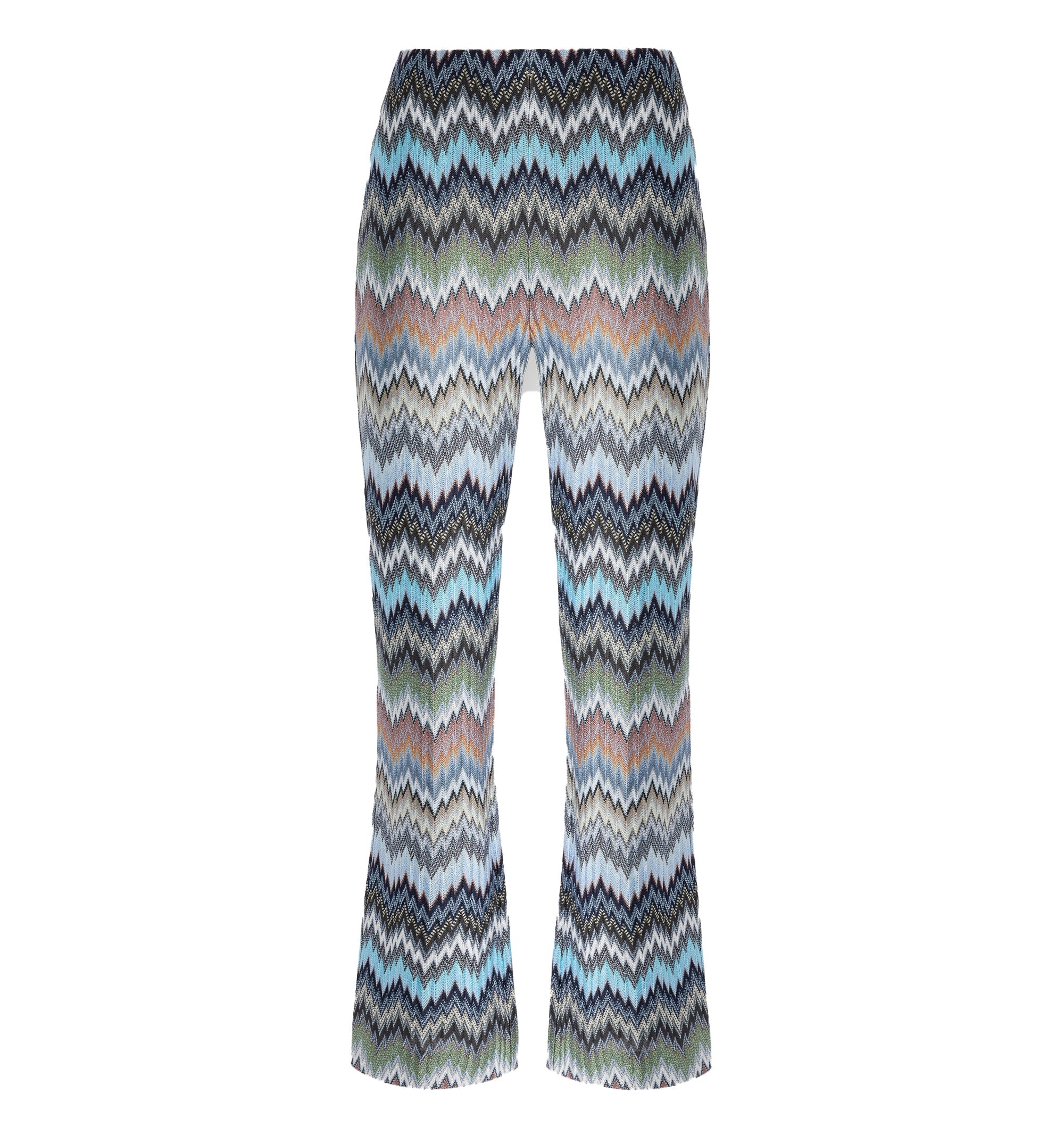 Snake-Pattern Chevron Viscose Flared Trousers
