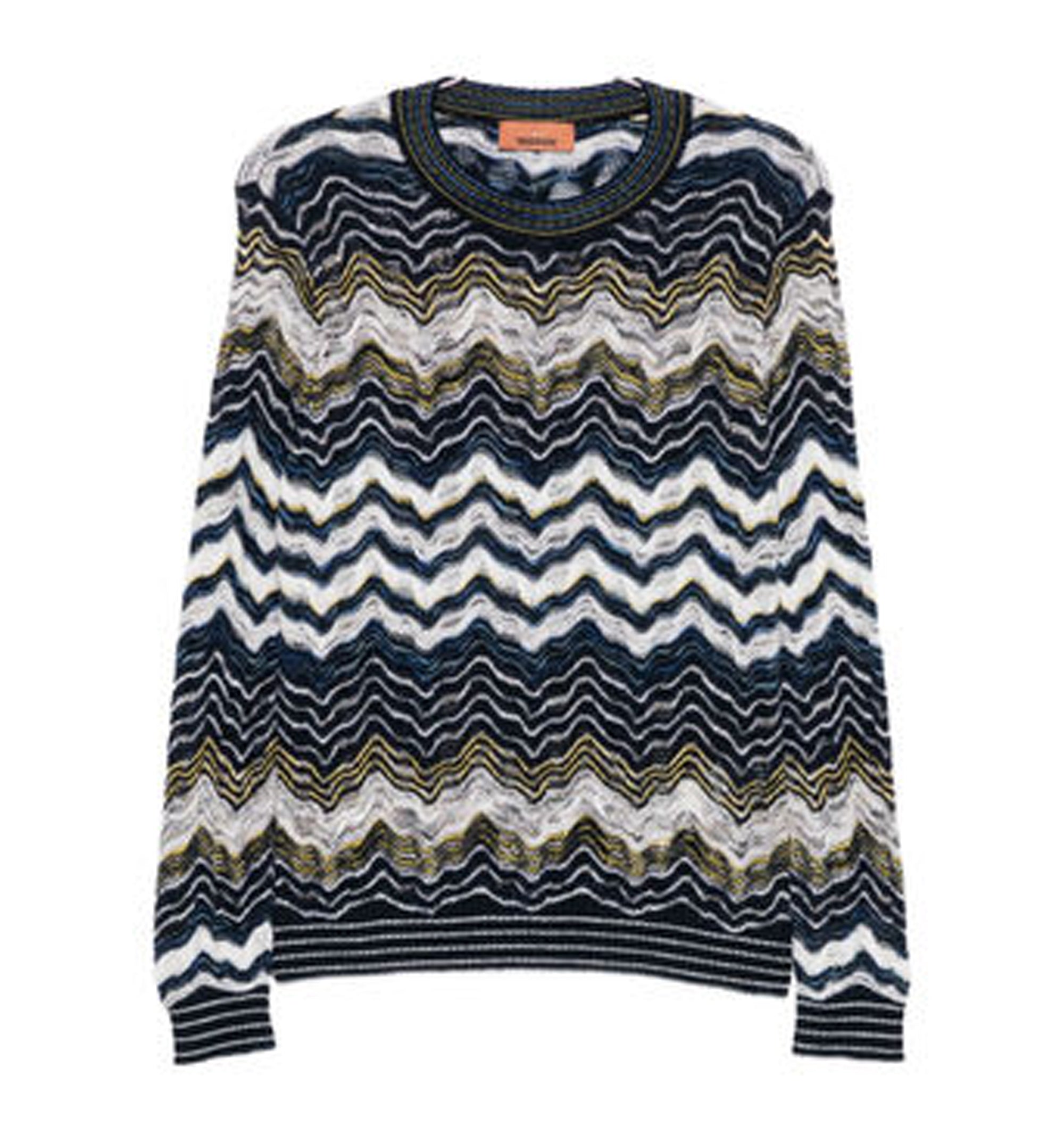 Chevron Dégradé Cotton and Viscose V-Neck Sweater