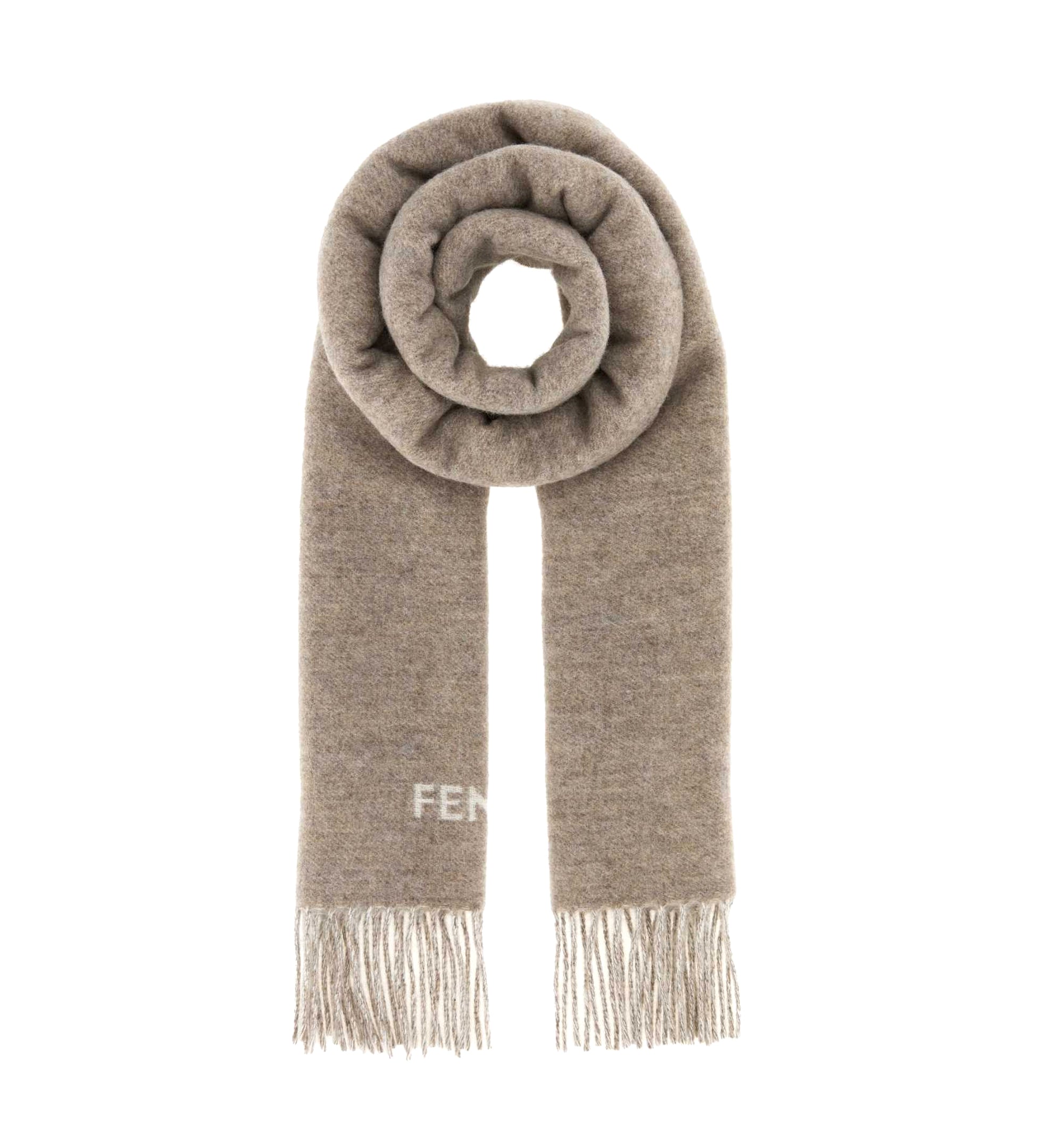 Fendi Logo Intarsia-Knit Fringed Scarf