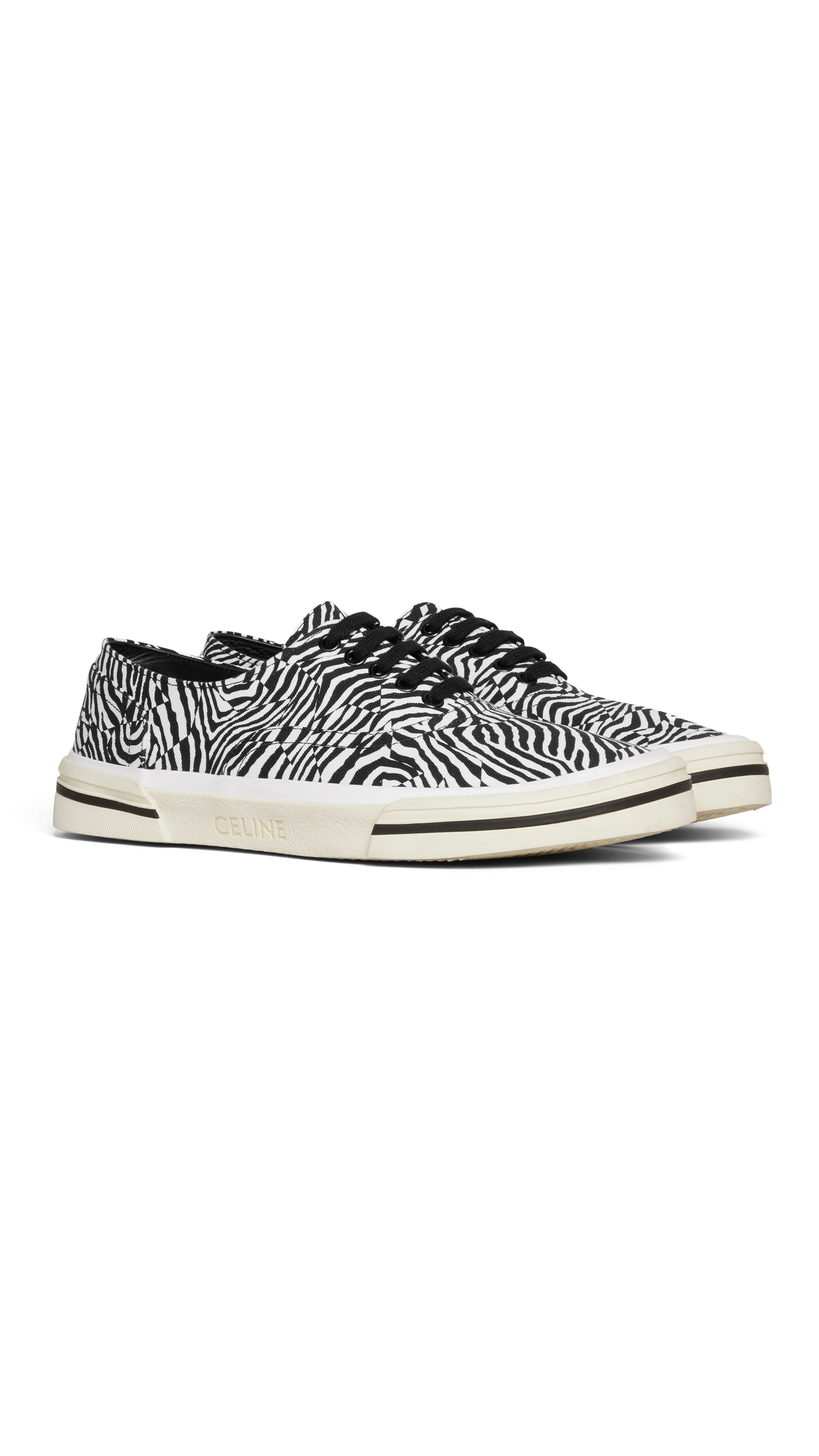 Elliot Low Lace-up Sneaker in "Zebra" Printed Canvas - White/Black