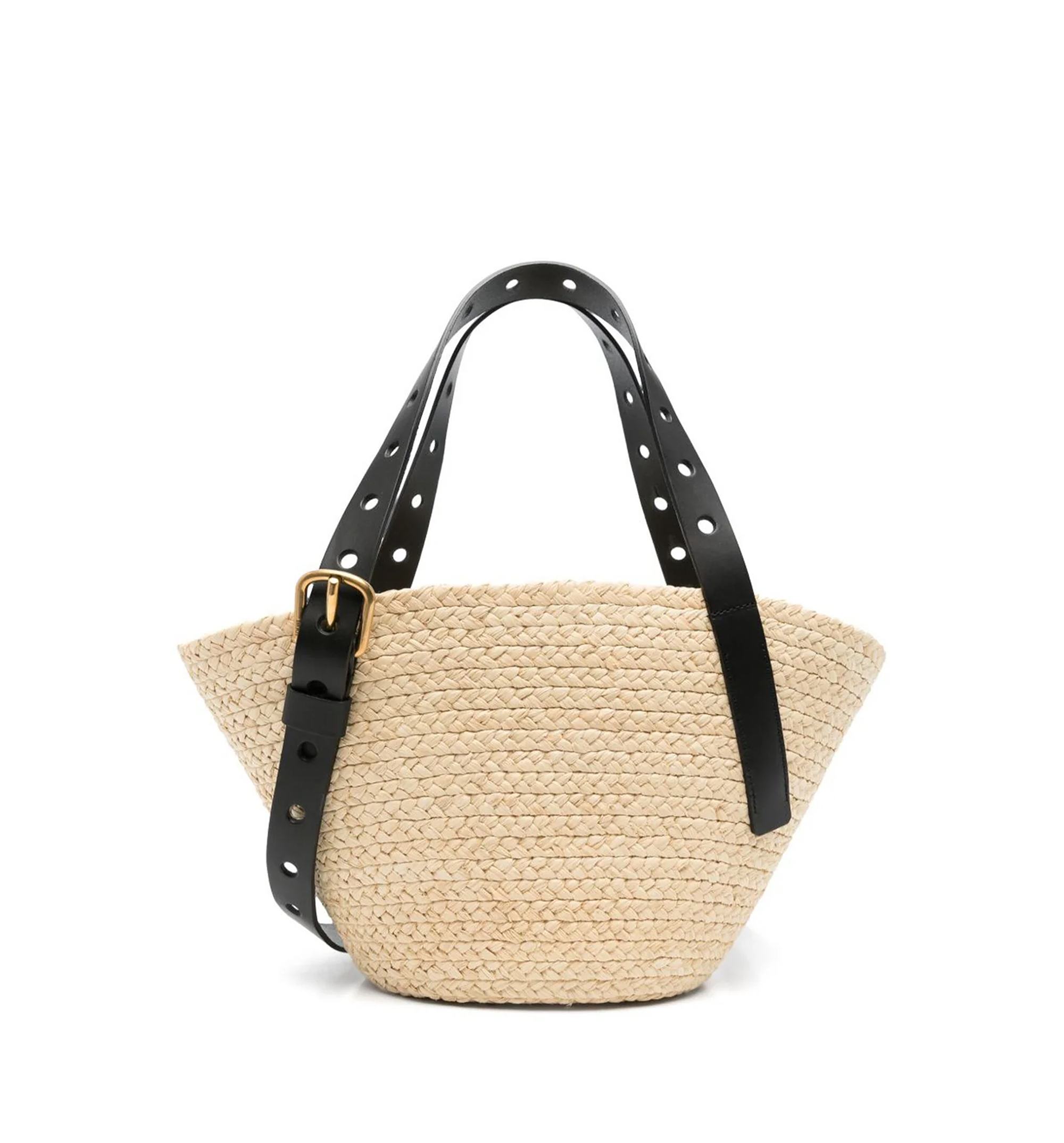 Small Punch Hole Basket in Raffia and Calfskin