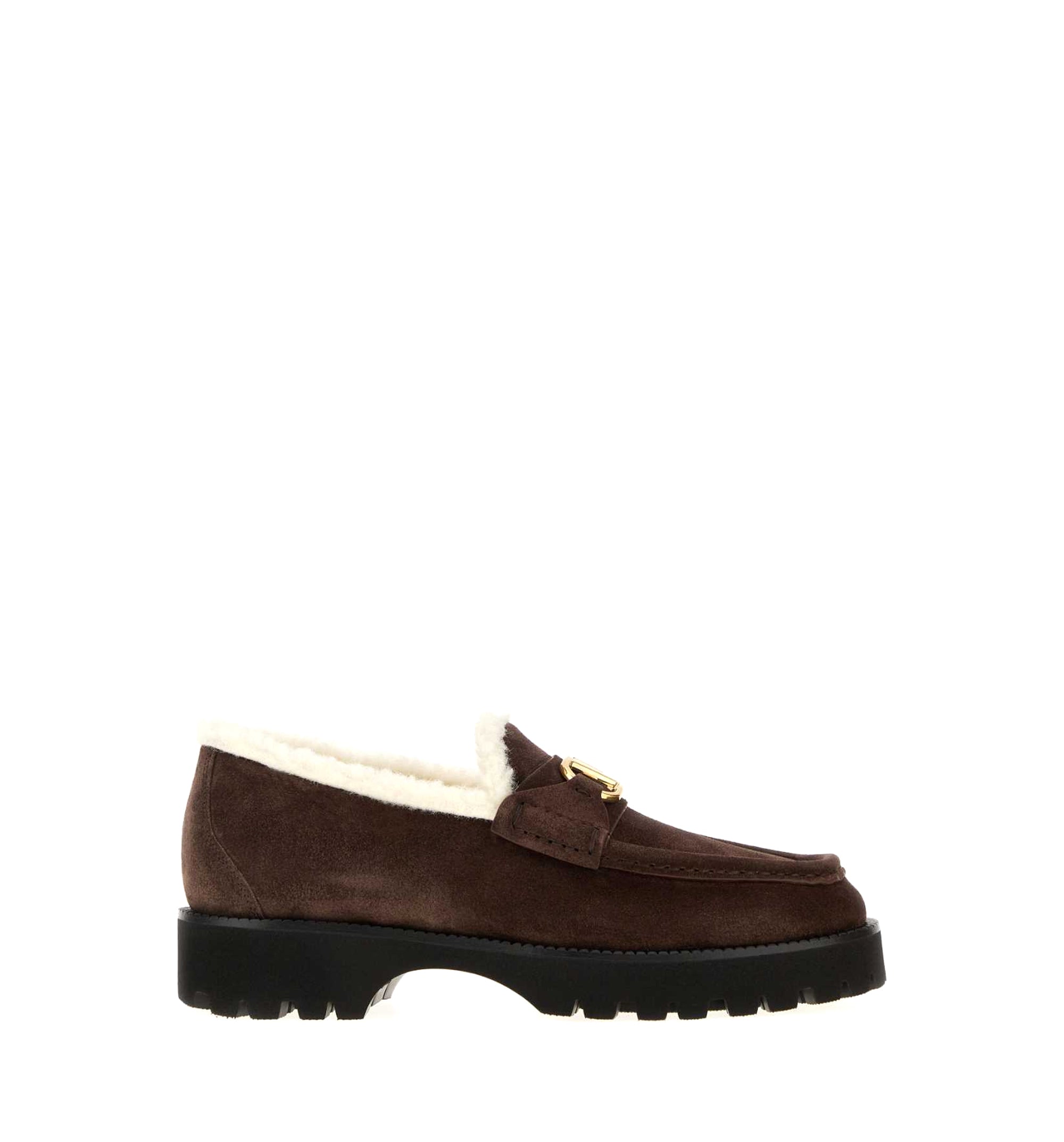 Brown VLogo Loafers in Suede with Shearling