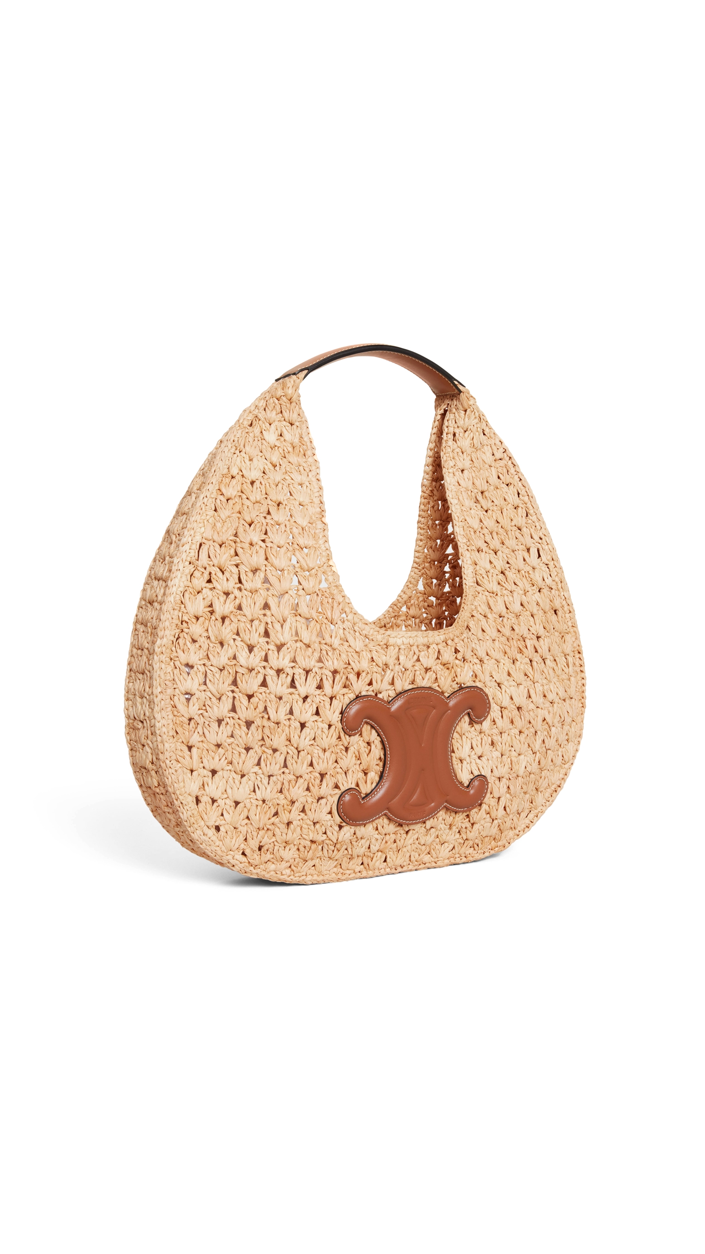 Classic Panier Hobo Bag in Raffia and Calfskin - Natural/Tan