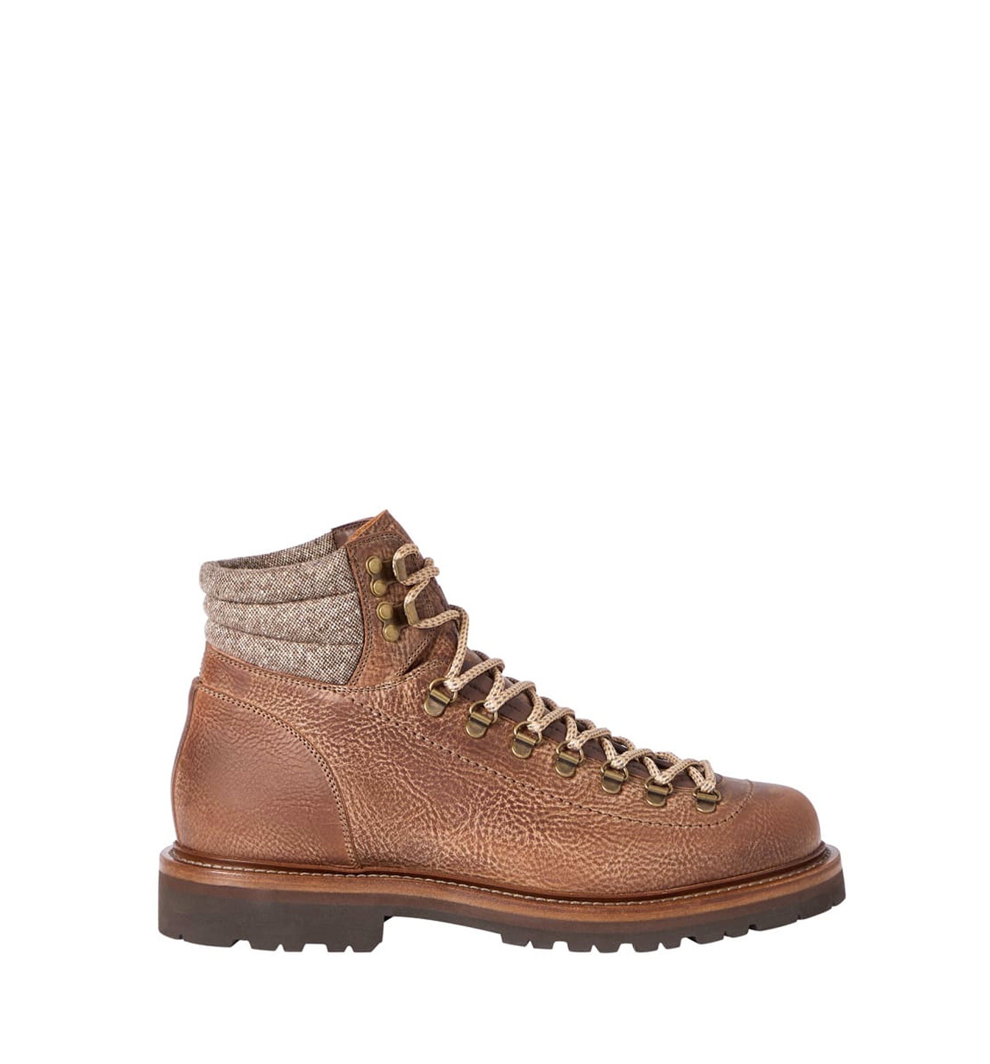 Grained calfskin mountain-style boots with wool and cashmere insert