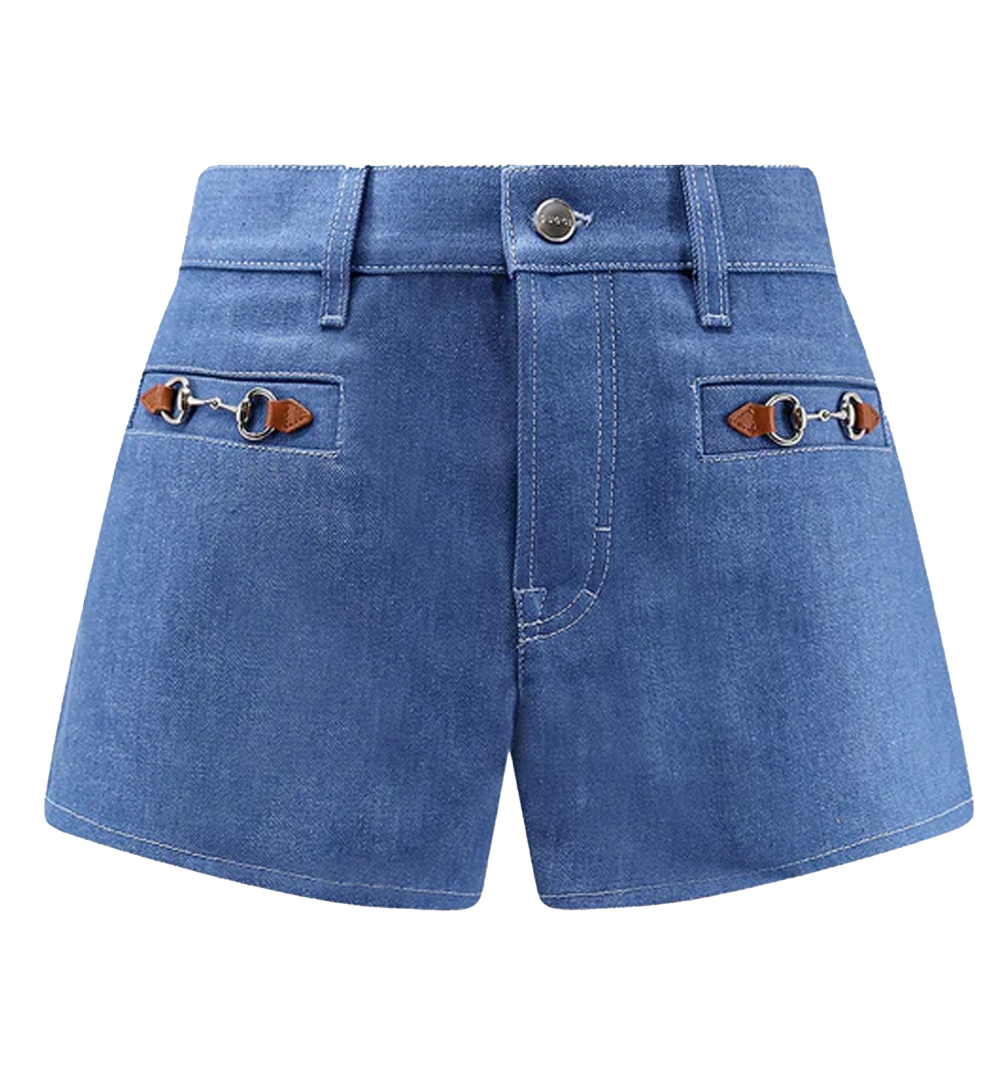 Cotton Denim Shorts With Horsebit