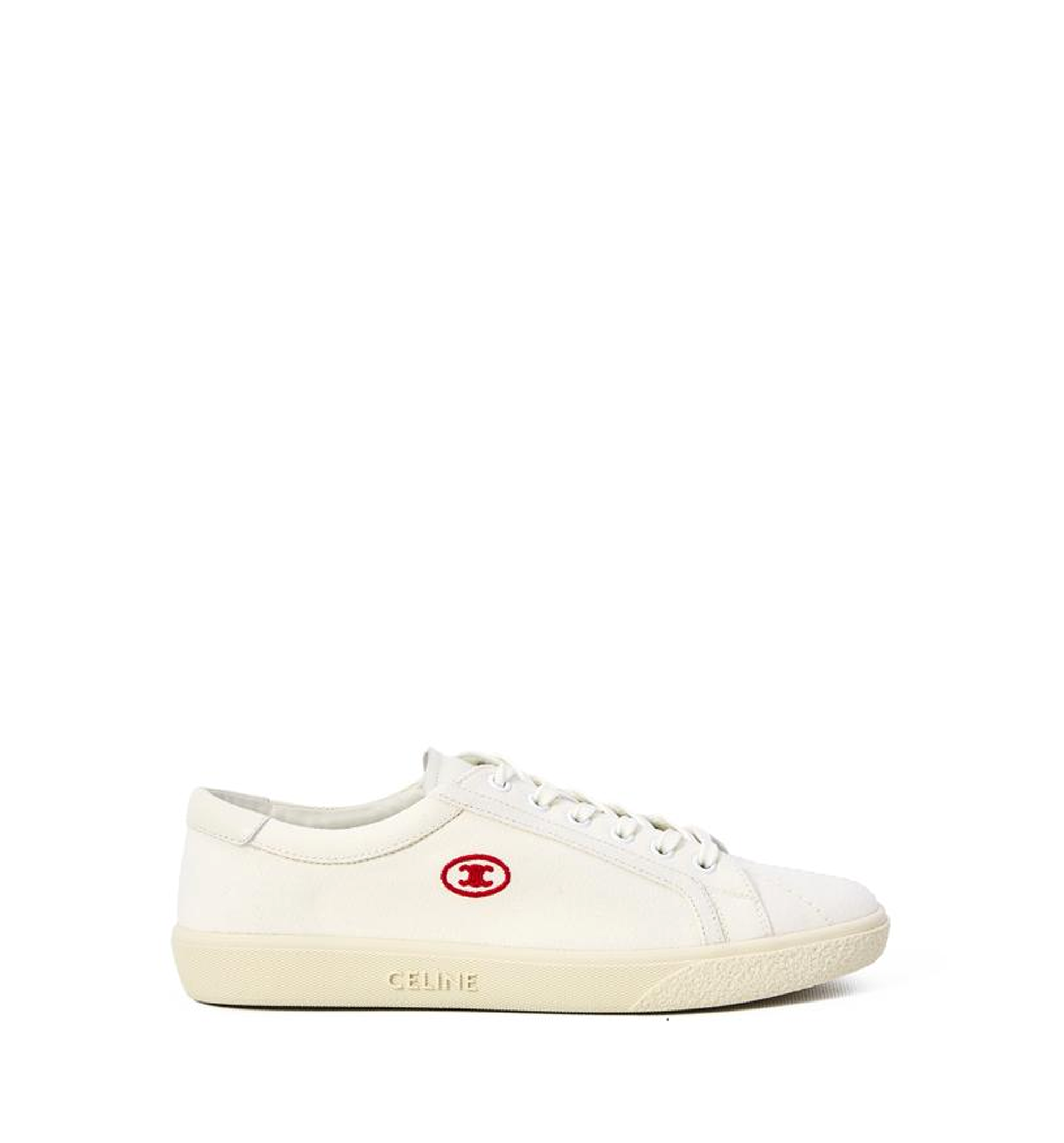Lou Low Lace-up Sneaker with Embroidered Triomphe in Canvas and Calfskin - White