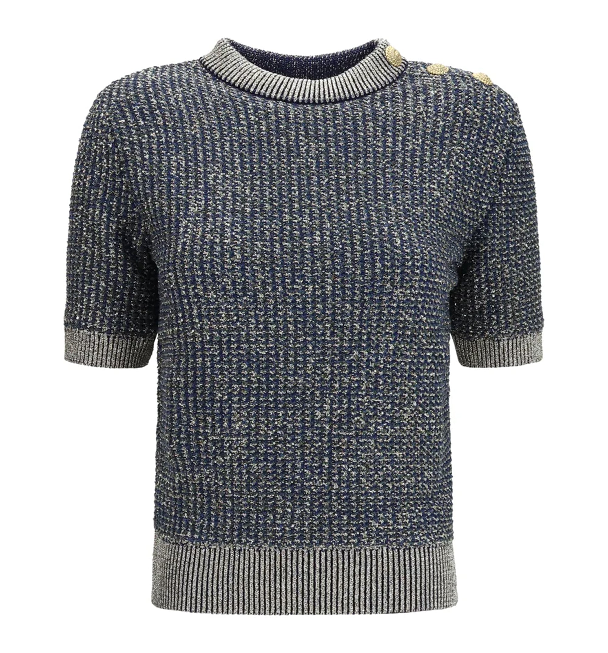 Short-sleeve sequined Sweater with buttons