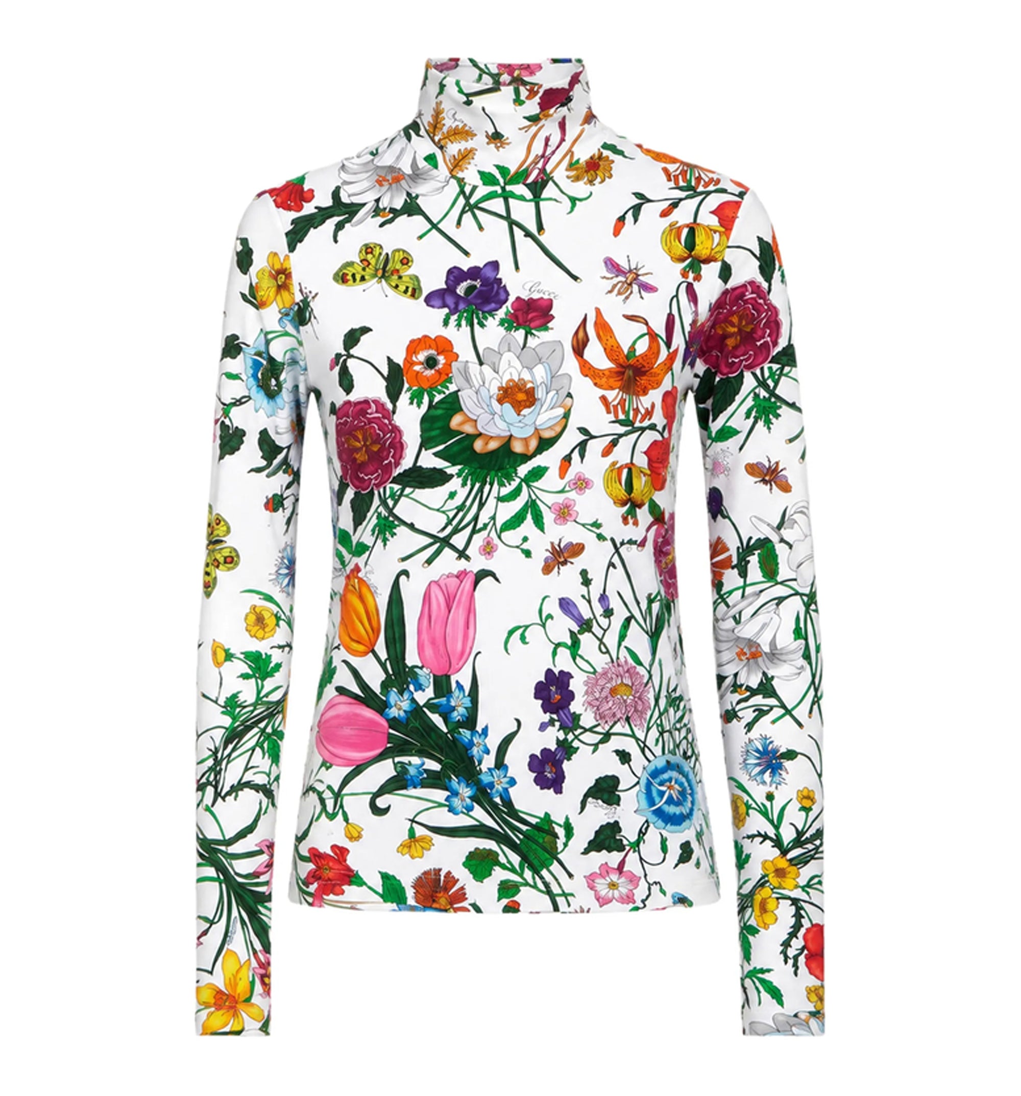 Printed nylon jersey turtleneck top
