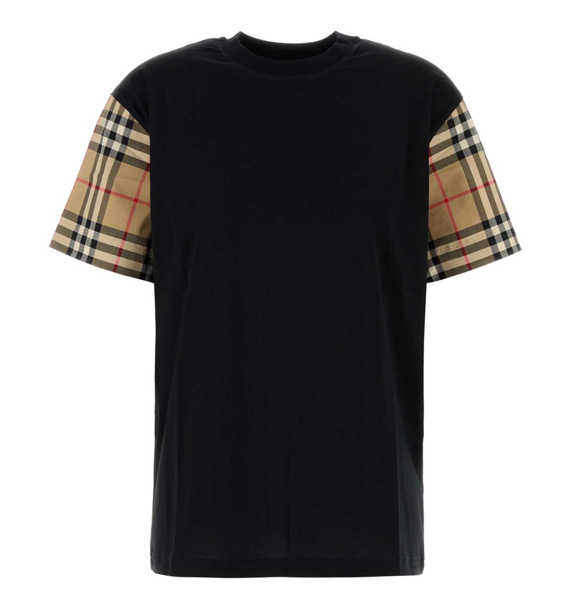 Check Sleeve Cotton T-Shirt