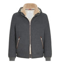 Bonded wool flannel down jacket with detachable hood