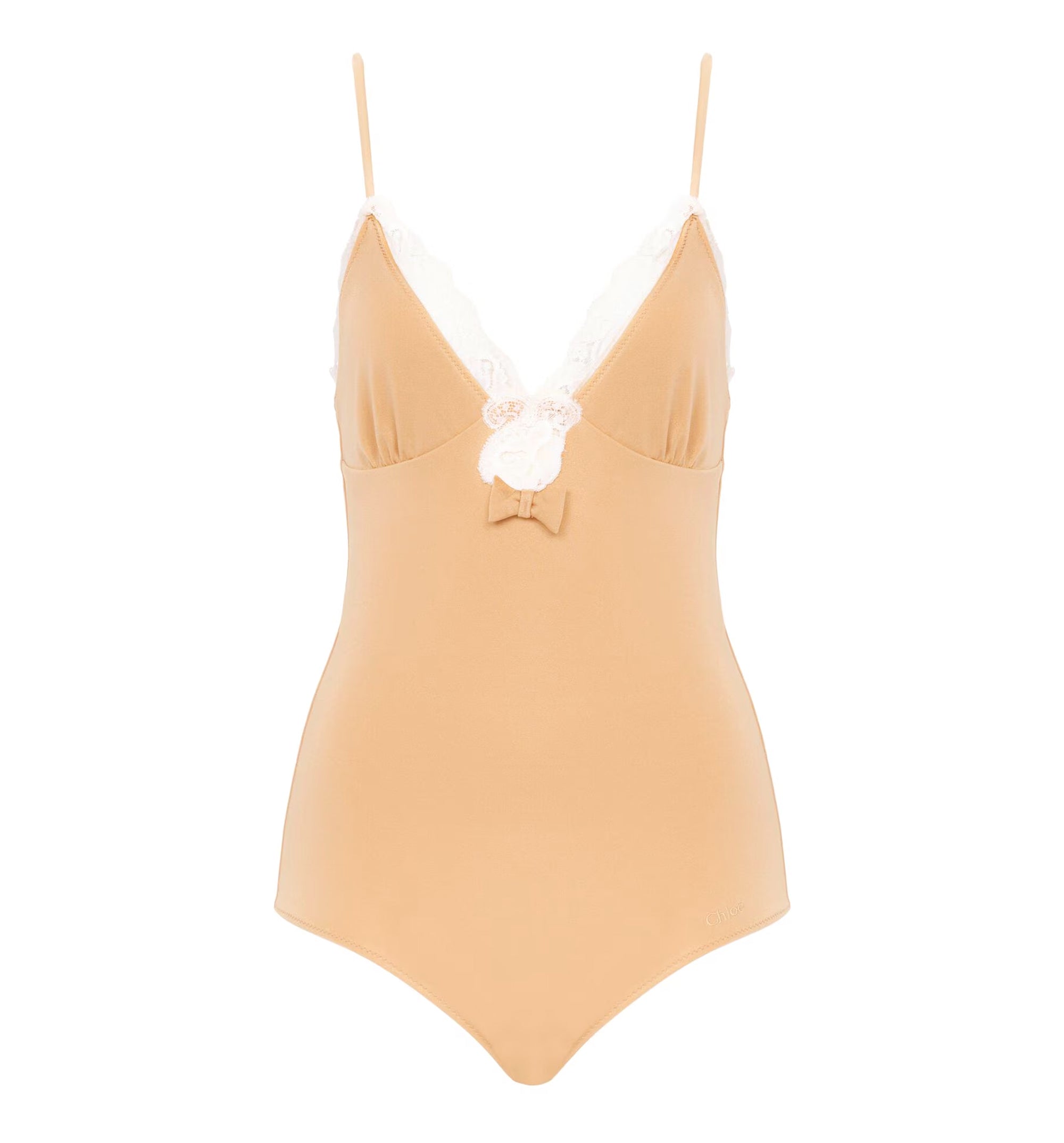 Lace-trimmed ruched bodysuit