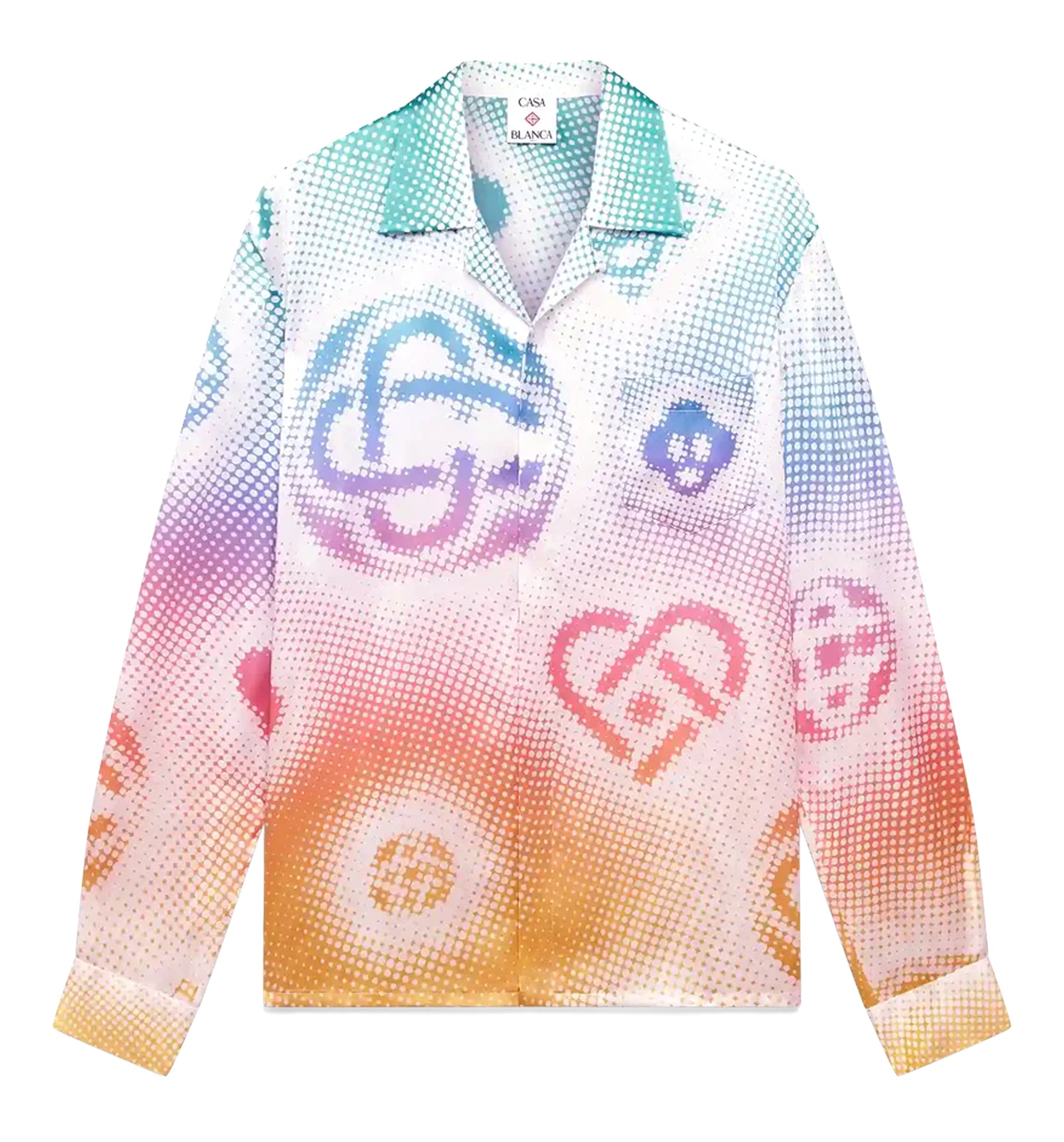 Halftone Logo Long Sleeve Silk Shirt